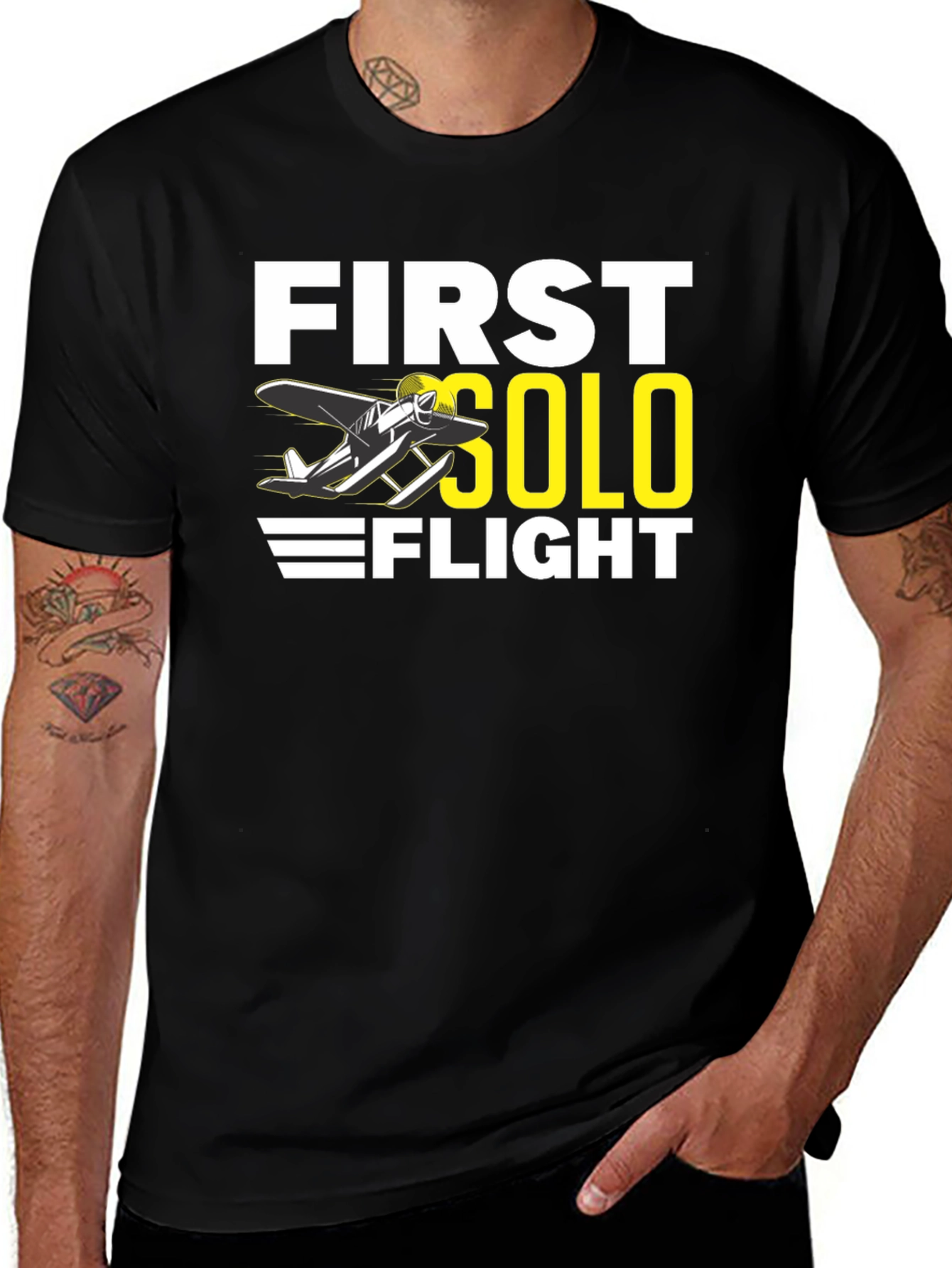 First Solo Flight Black T-Shirt Aviation Tee
