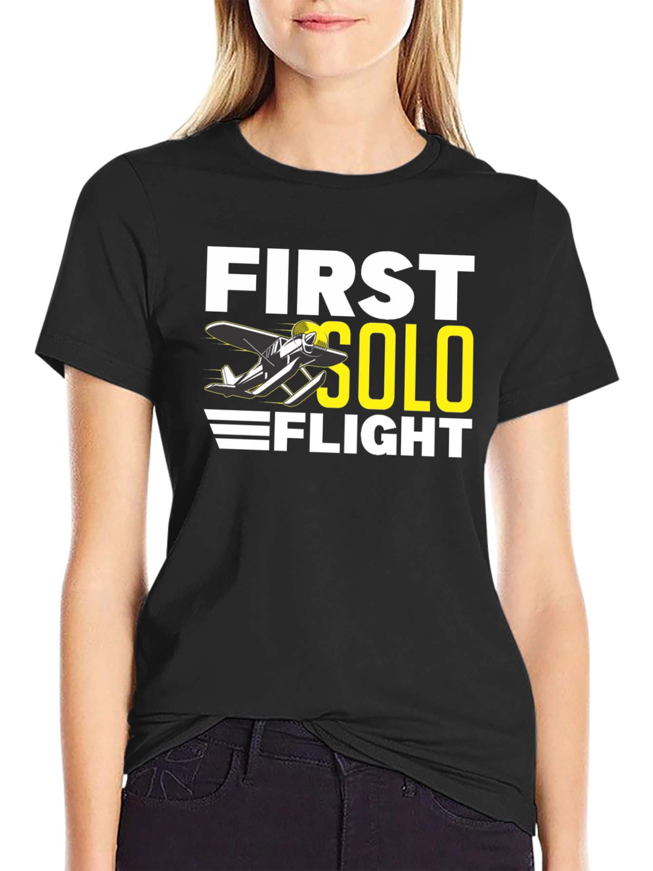 First Solo Flight Black T-Shirt Aviation Tee