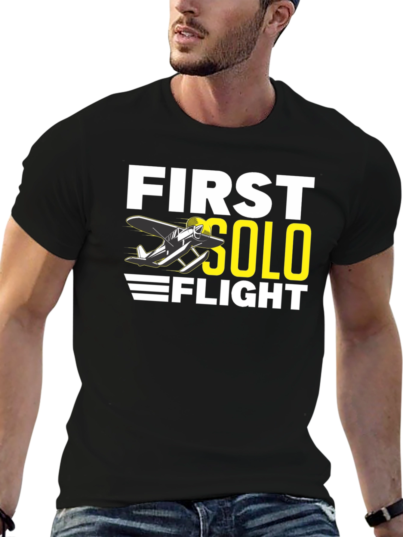 First Solo Flight Black T-Shirt Aviation Tee