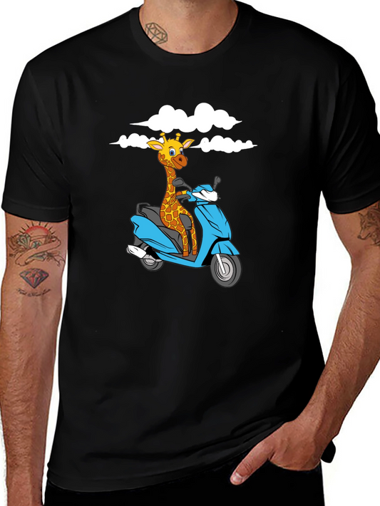 Giraffe on Scooter Graphic T-Shirt - Black