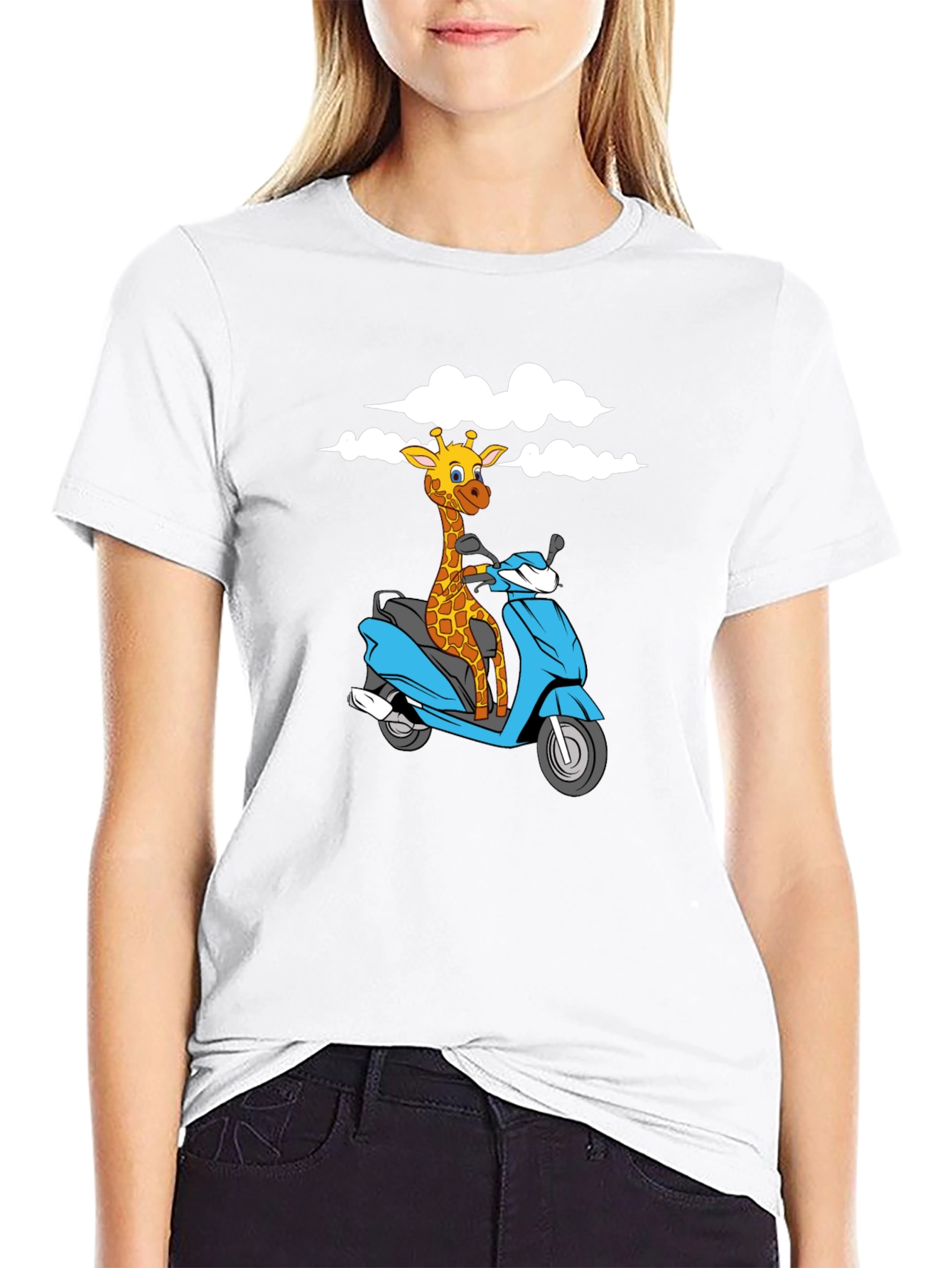Giraffe on Scooter Graphic T-Shirt - Black