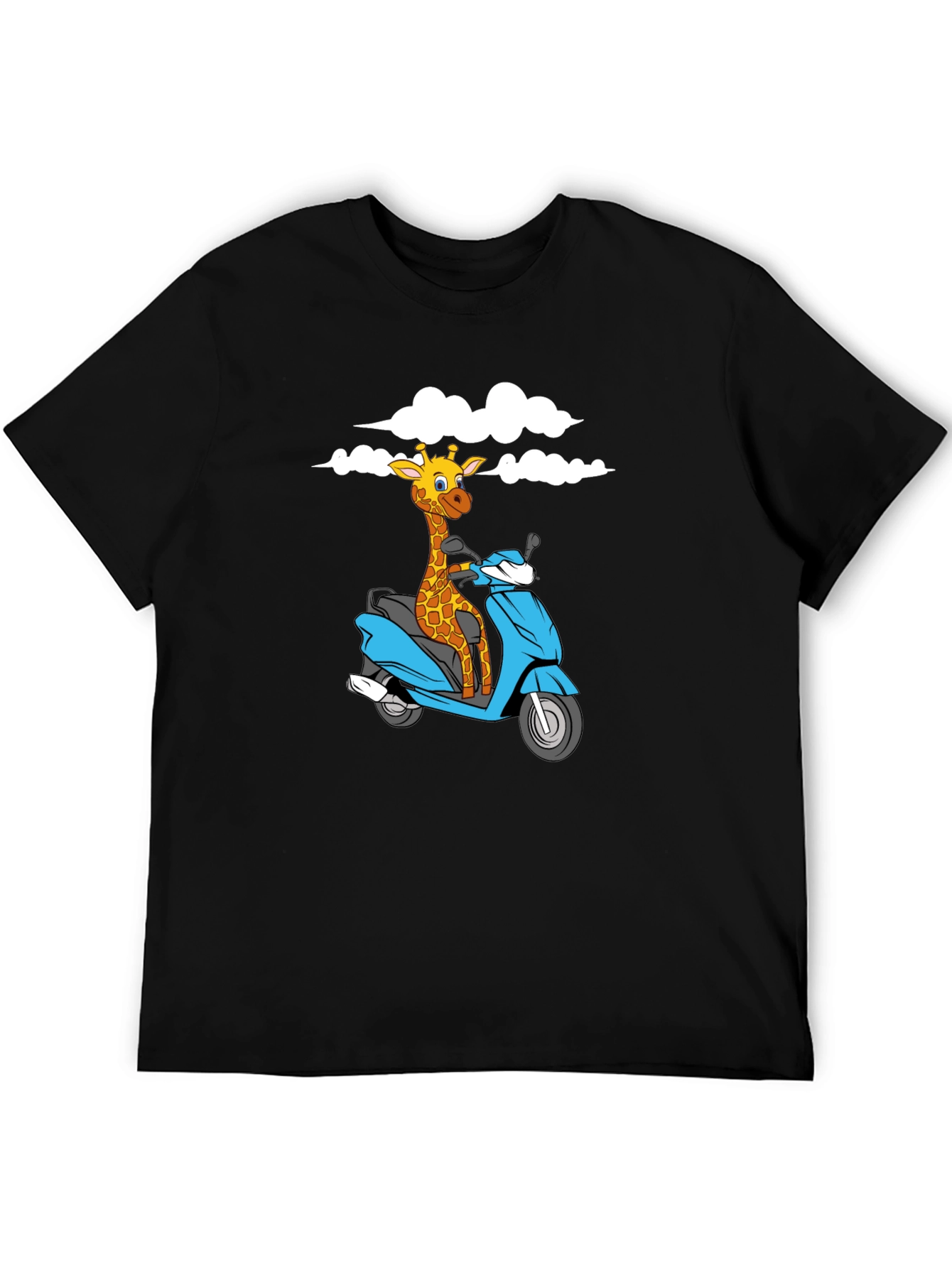 Giraffe on Scooter Graphic T-Shirt - Black