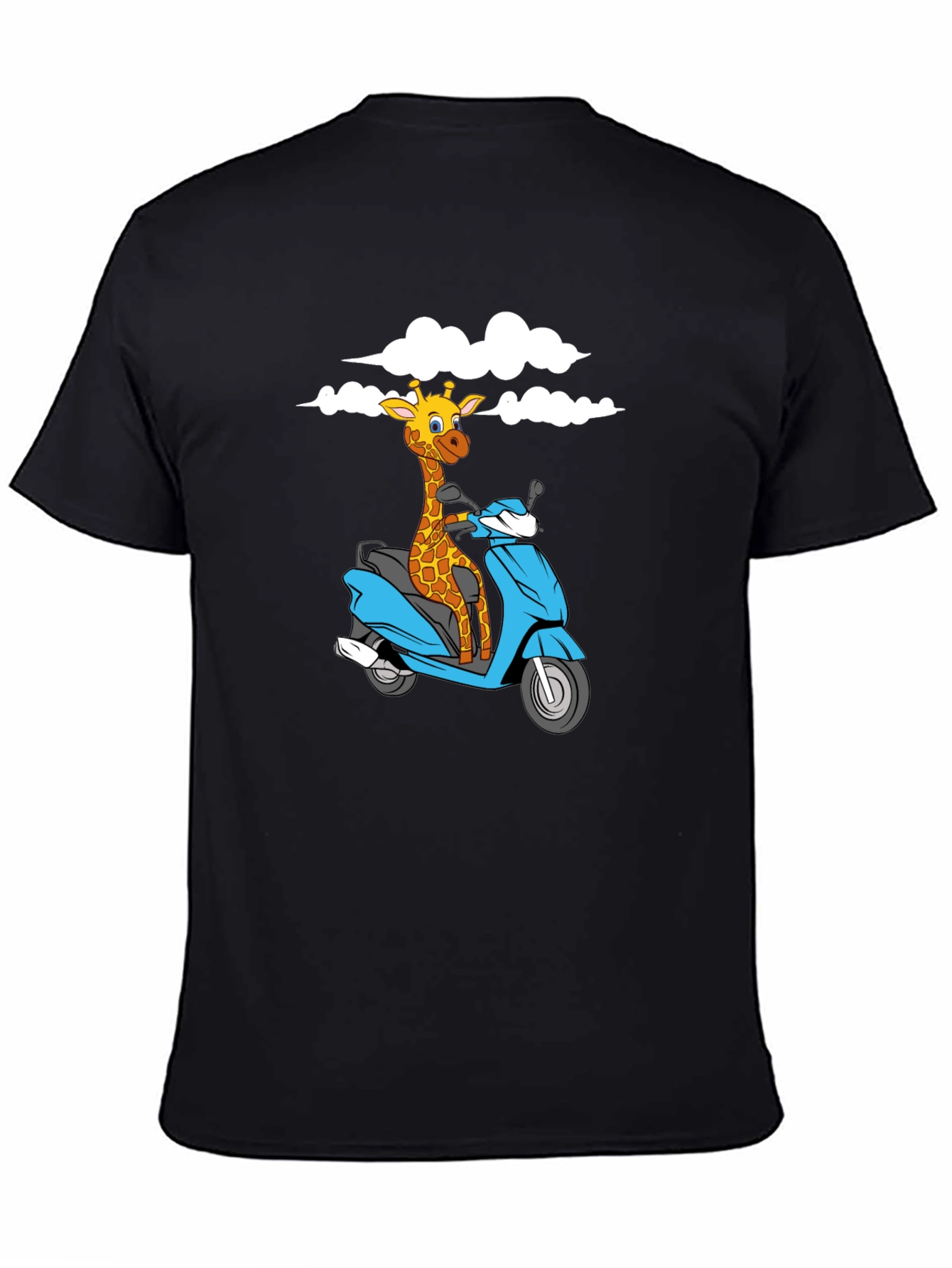Giraffe on Scooter Graphic T-Shirt - Black