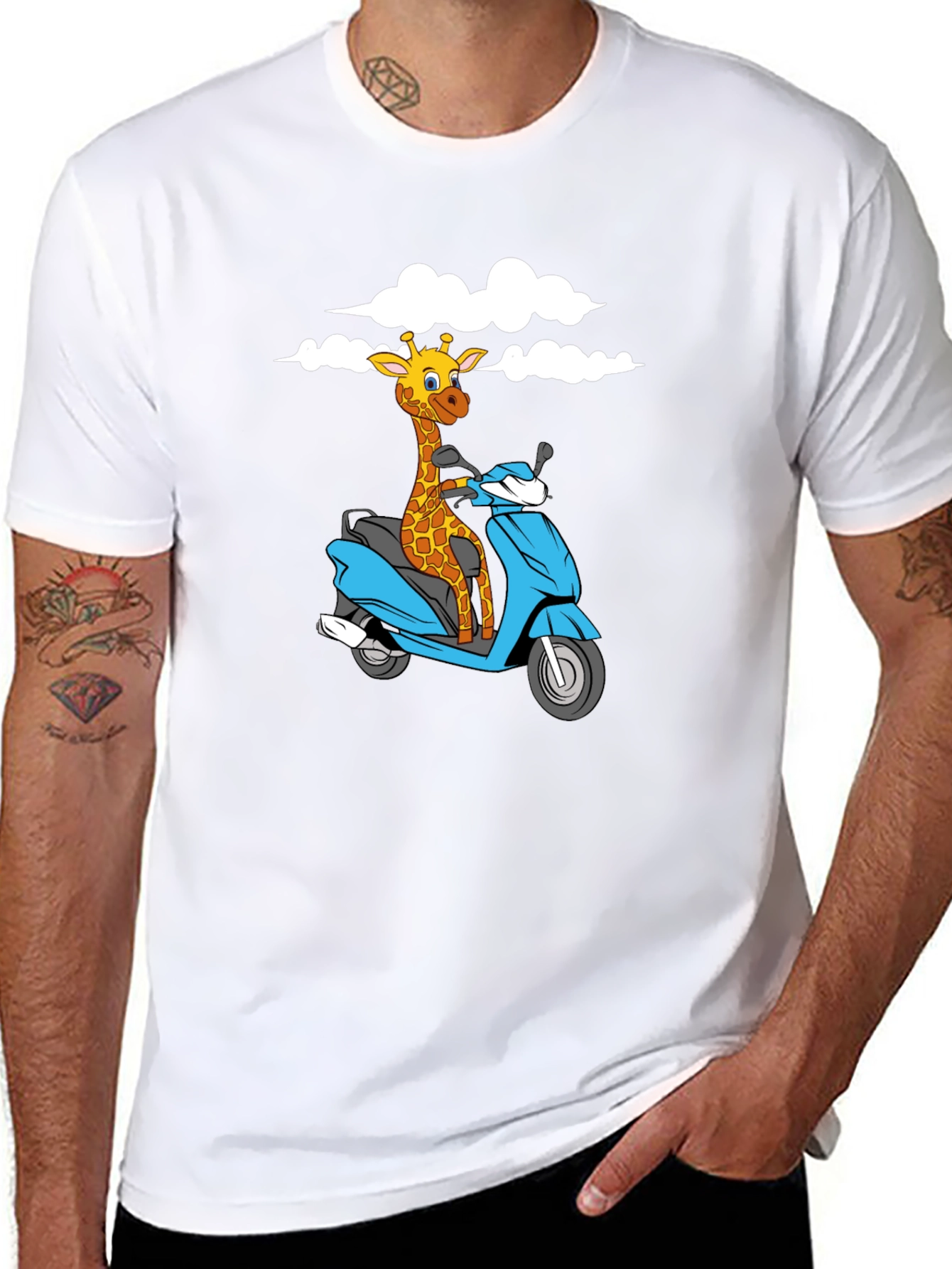 Giraffe on Scooter Graphic T-Shirt - Black