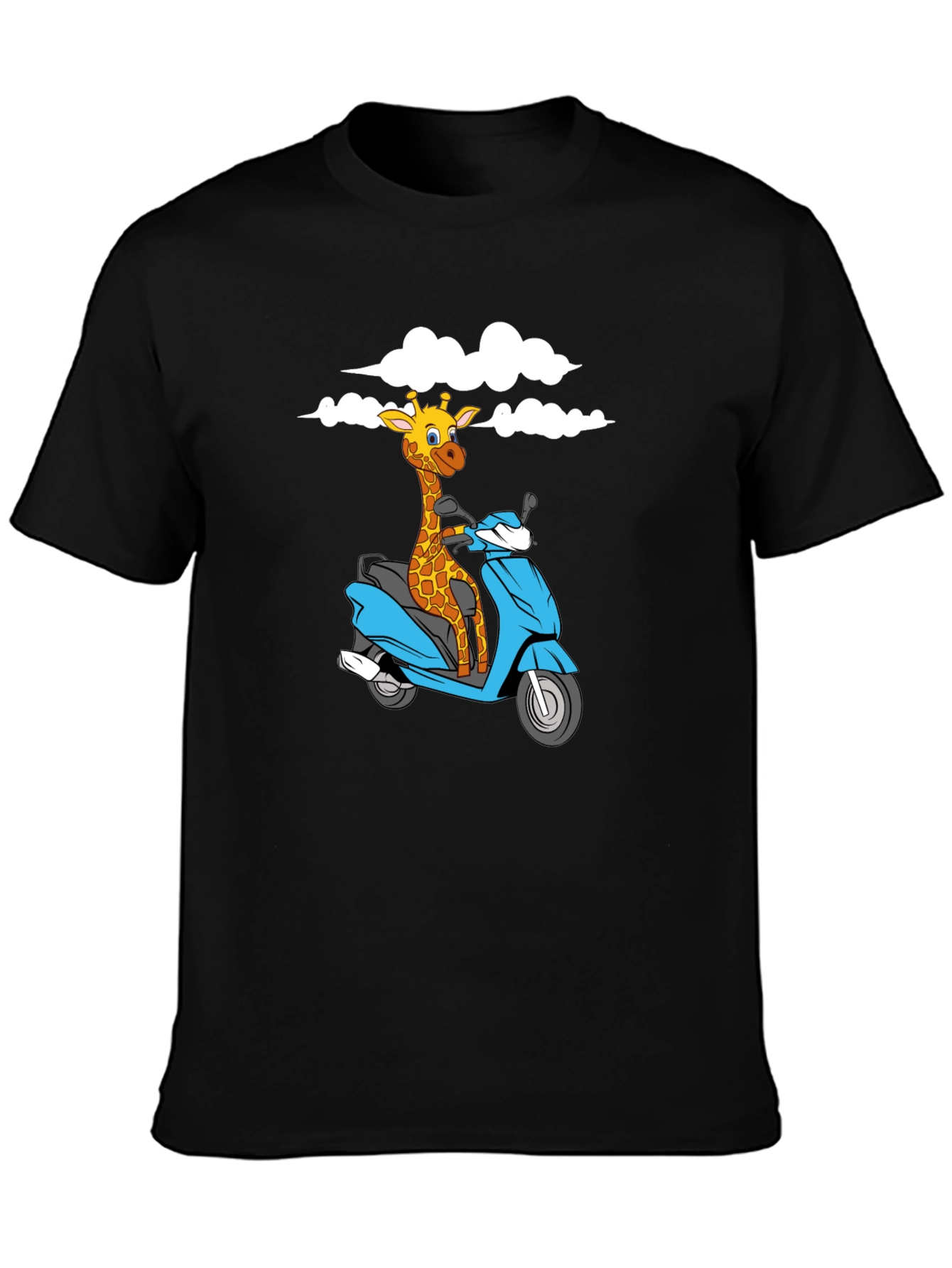 Giraffe on Scooter Graphic T-Shirt - Black
