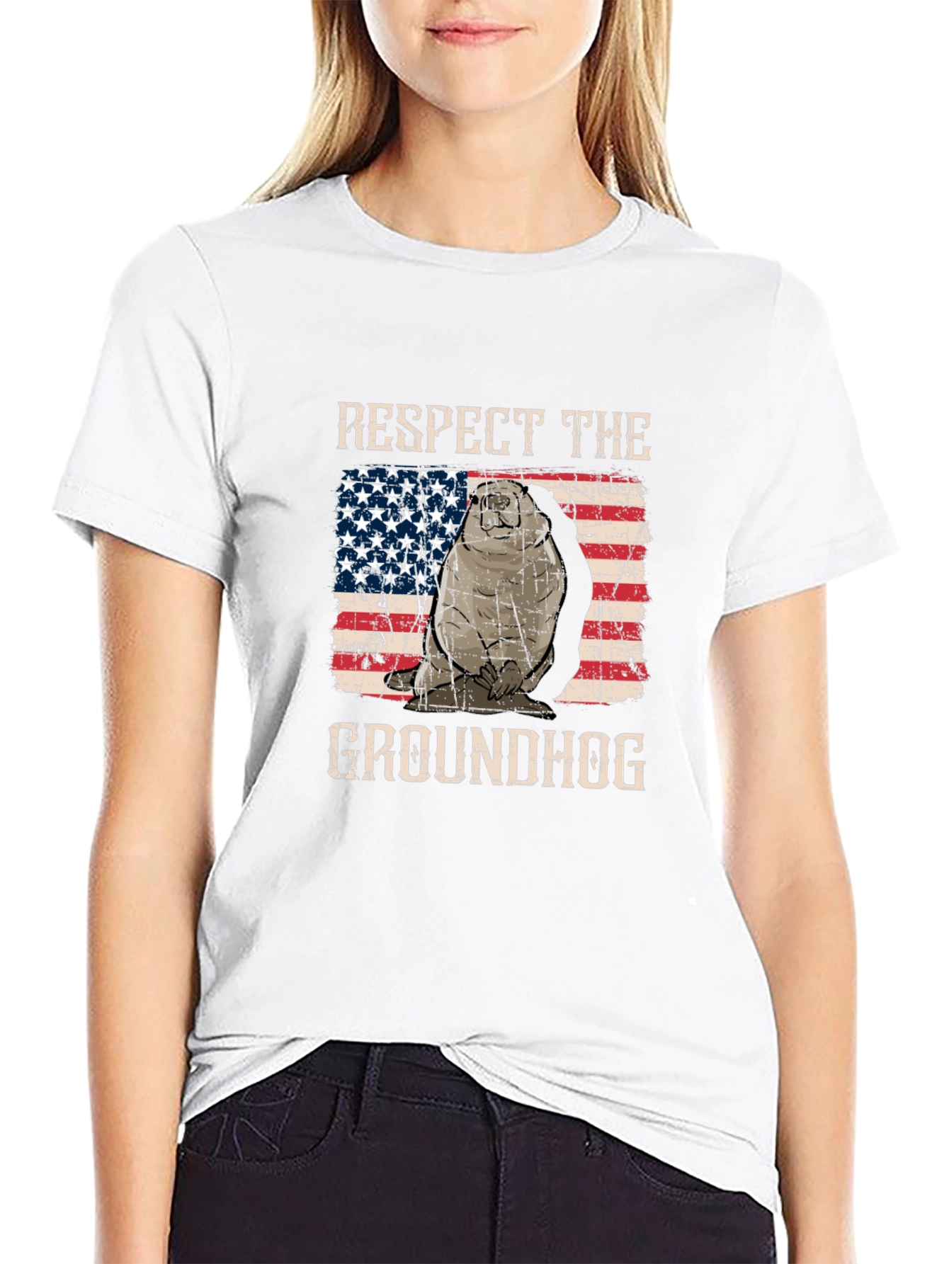 Respect the Groundhog USA Flag Graphic Tee