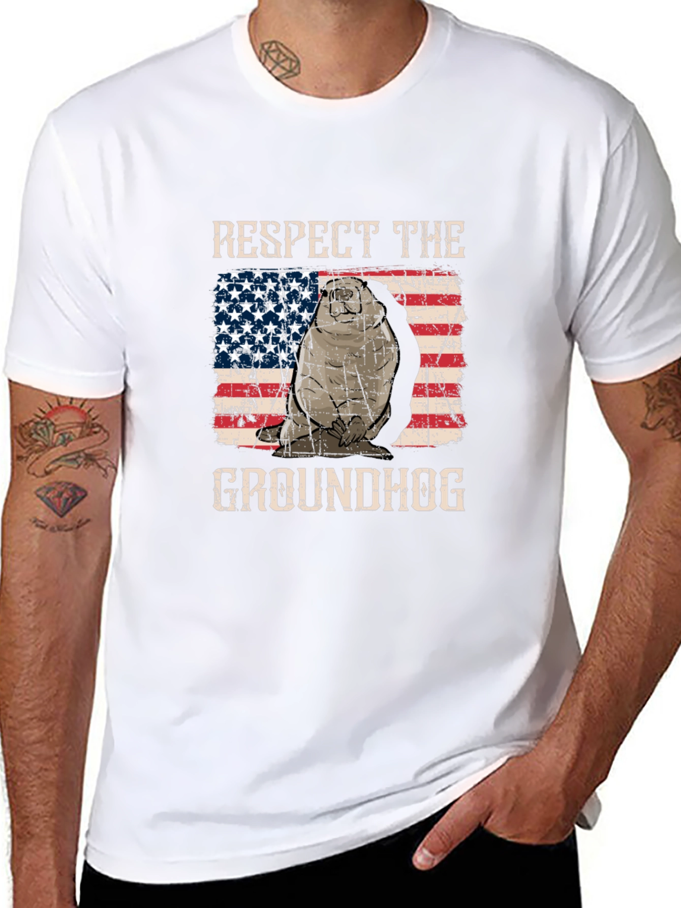 Respect the Groundhog USA Flag Graphic Tee