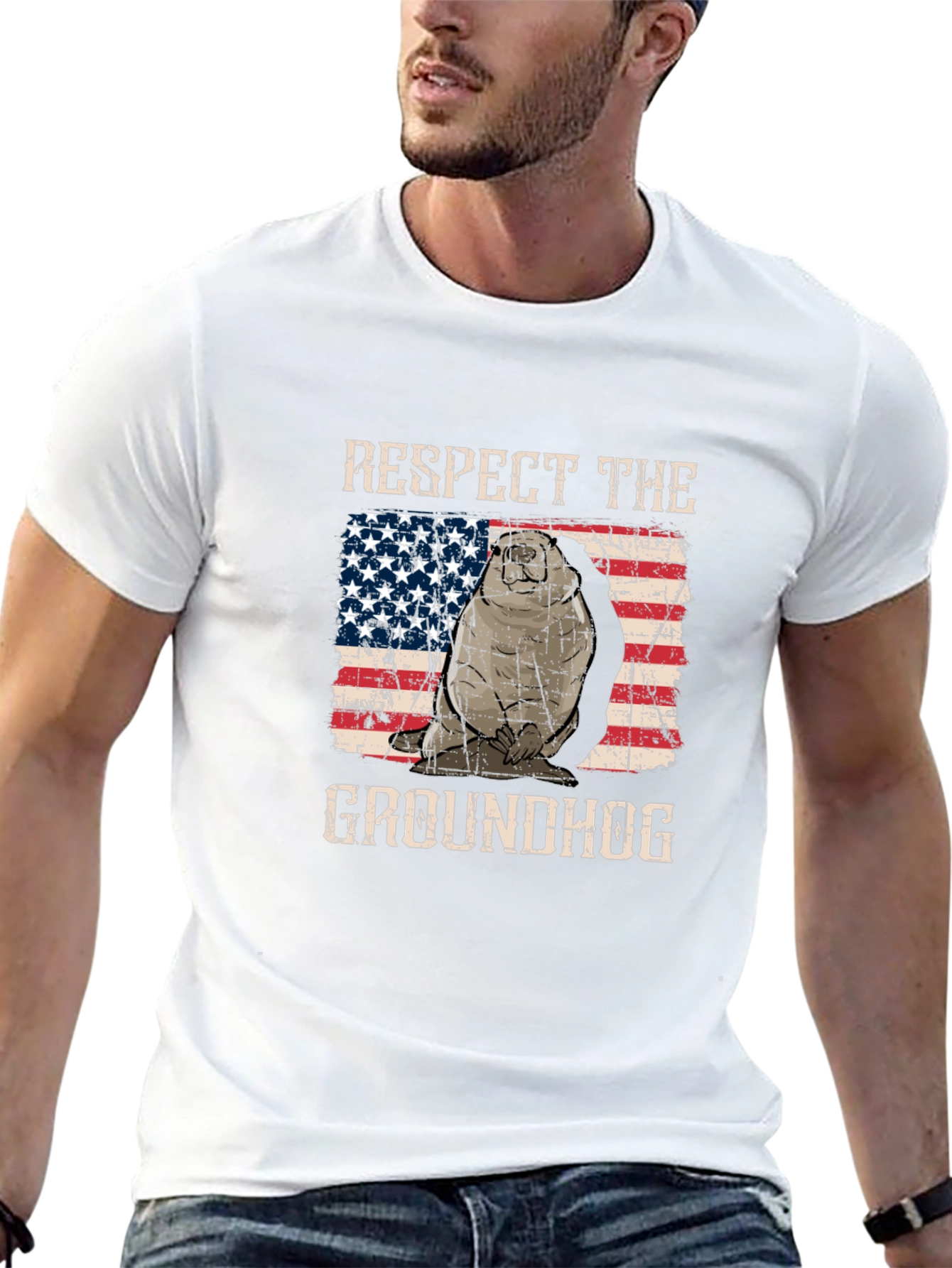Respect the Groundhog USA Flag Graphic Tee