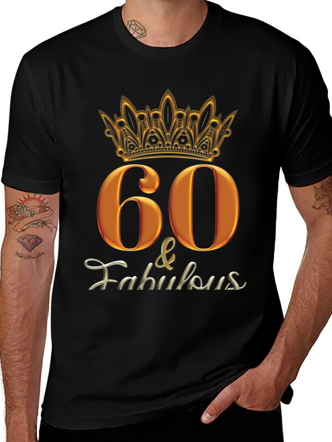 60 & Fabulous Black Graphic T-Shirt
