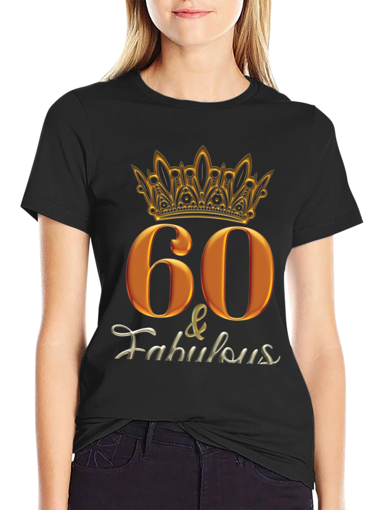 60 & Fabulous Black Graphic T-Shirt