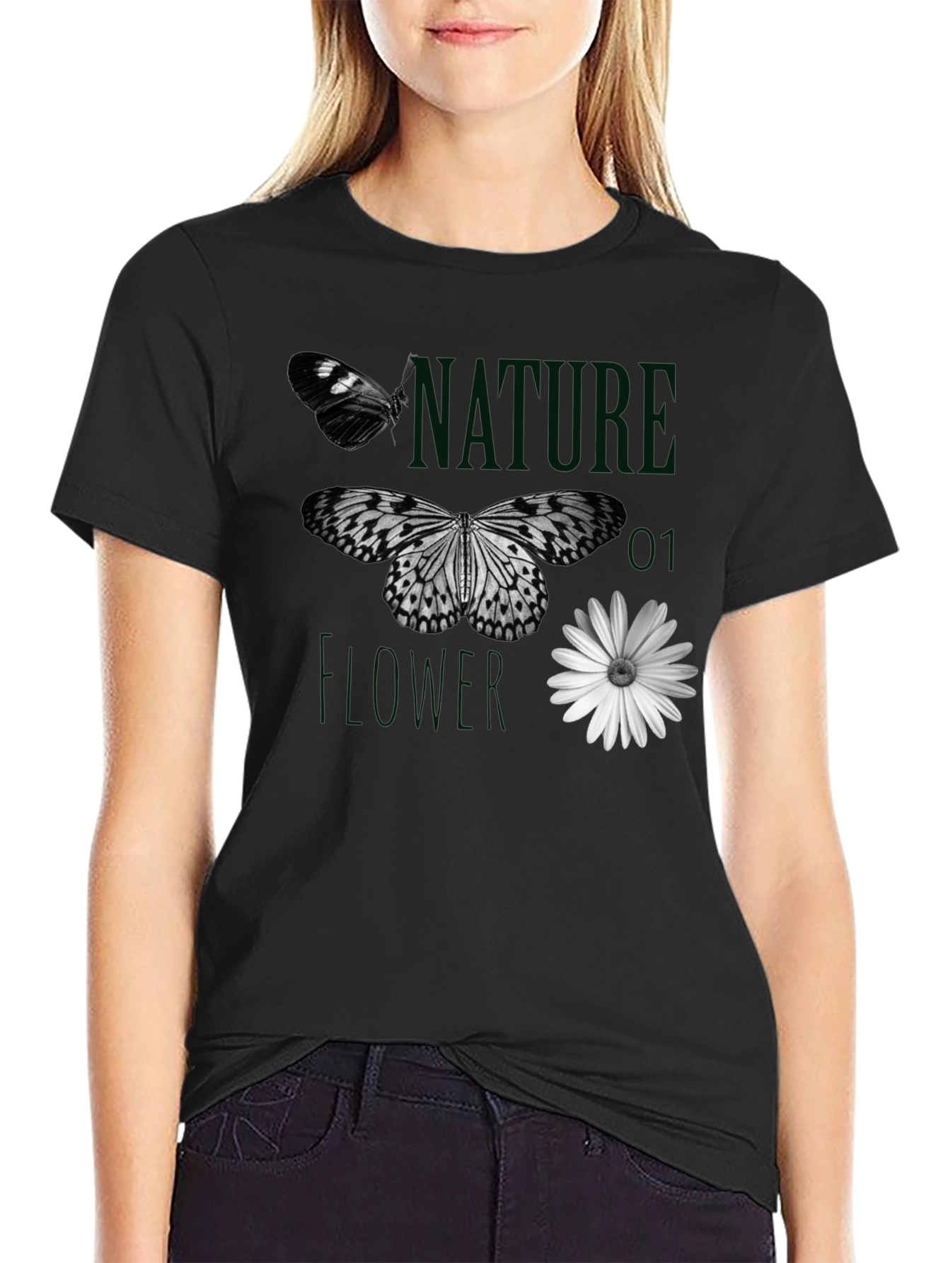 Nature Flower Butterfly Graphic Tee