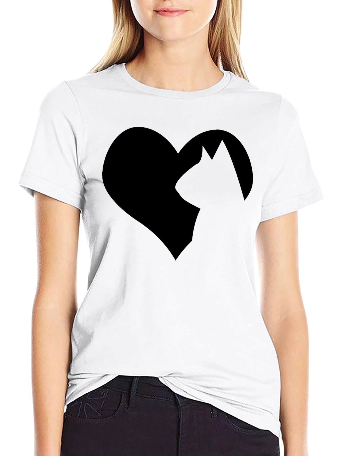 Cat Lover Tee - Heart & Silhouette Design