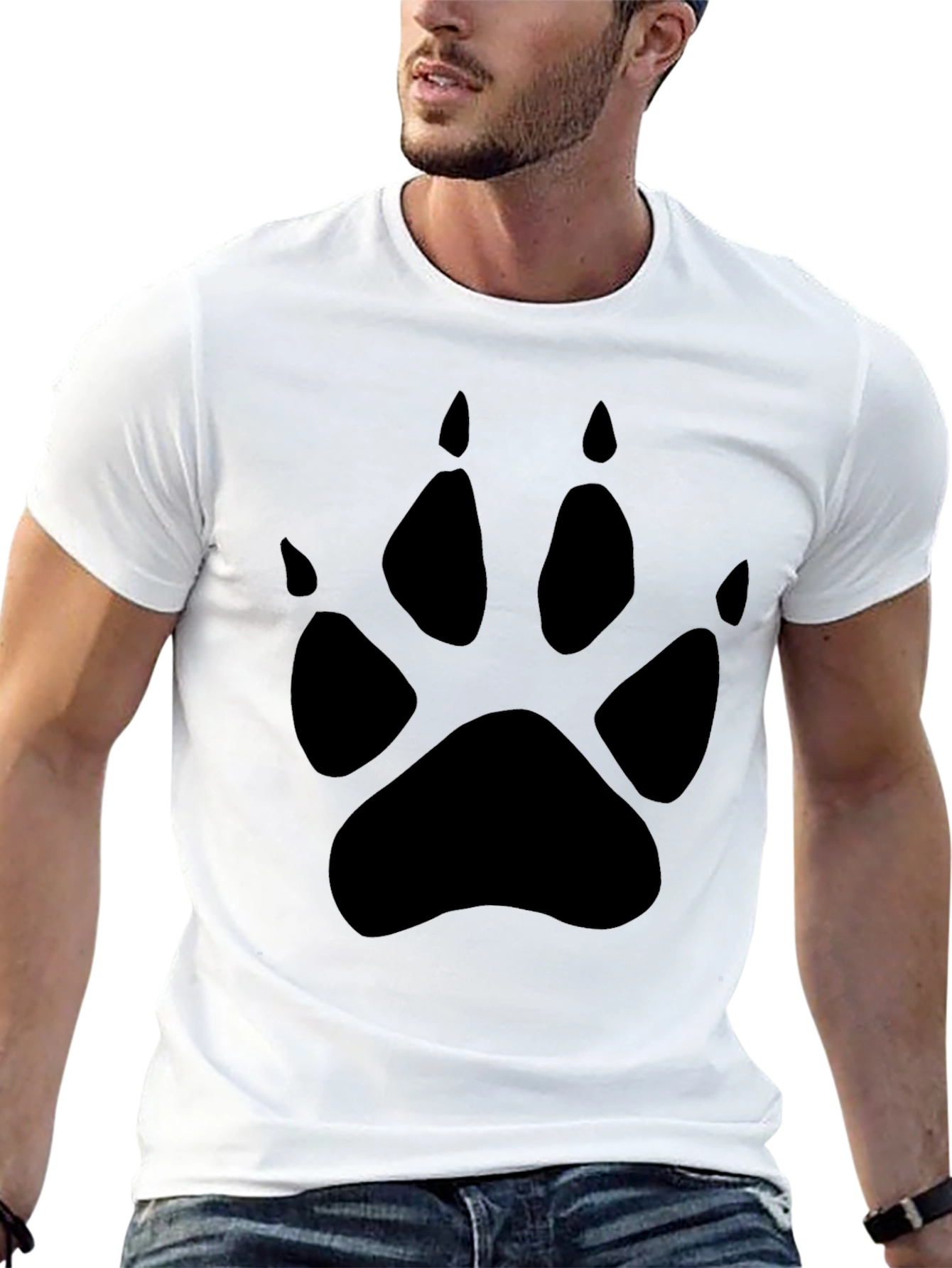 Mens Black T-Shirt with Paw Print Design