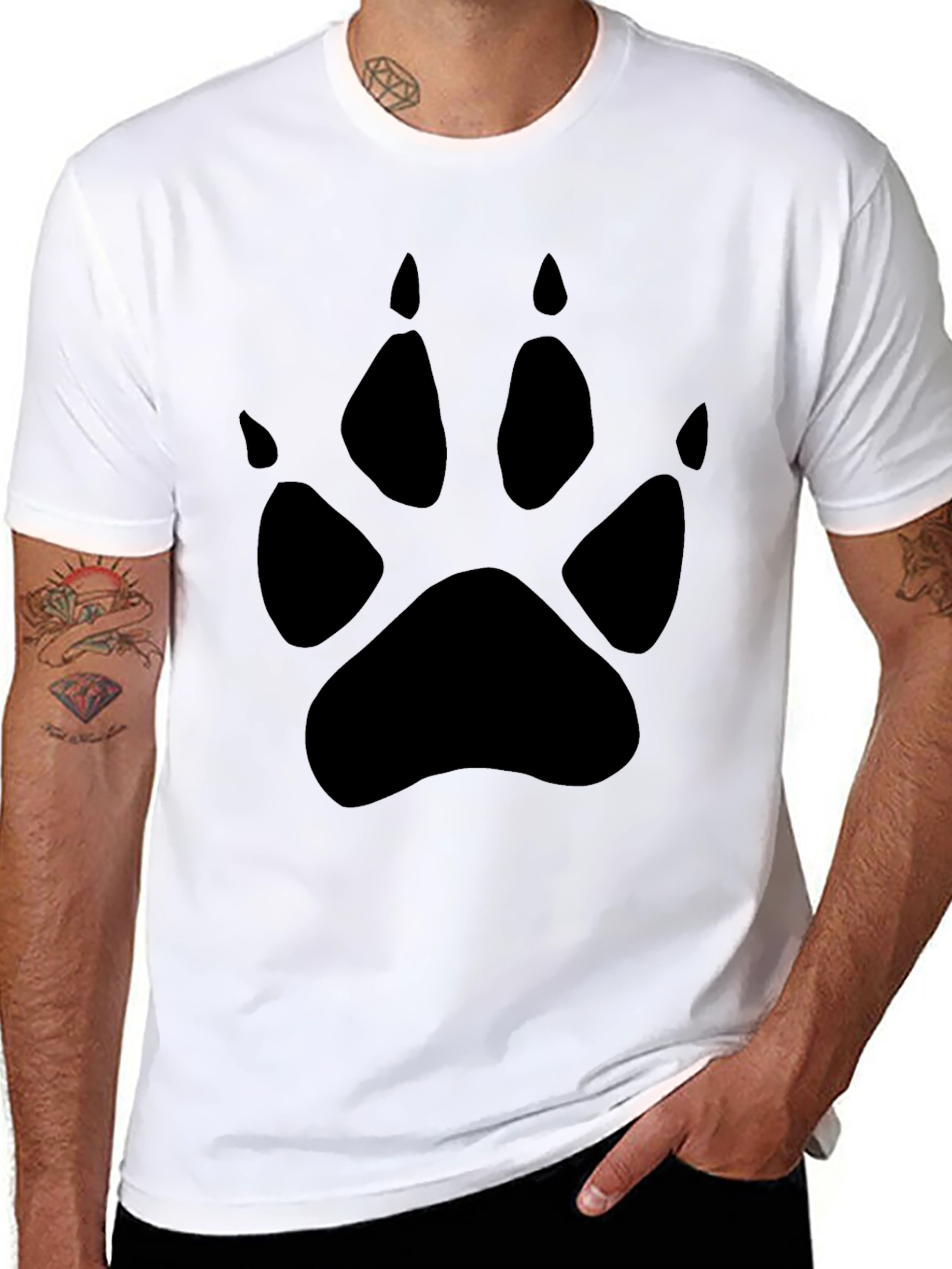 Mens Black T-Shirt with Paw Print Design