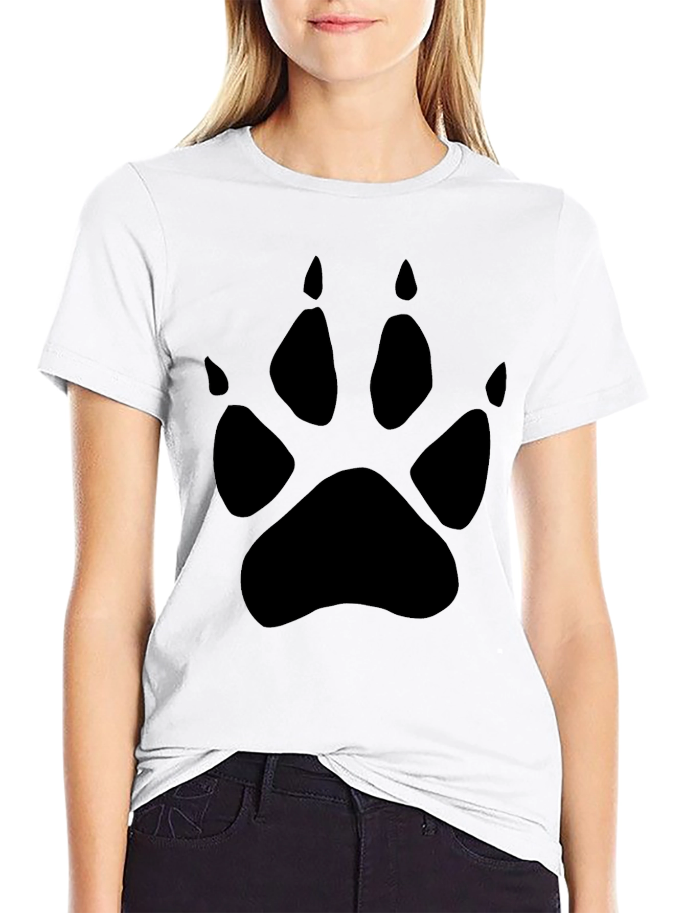 Mens Black T-Shirt with Paw Print Design