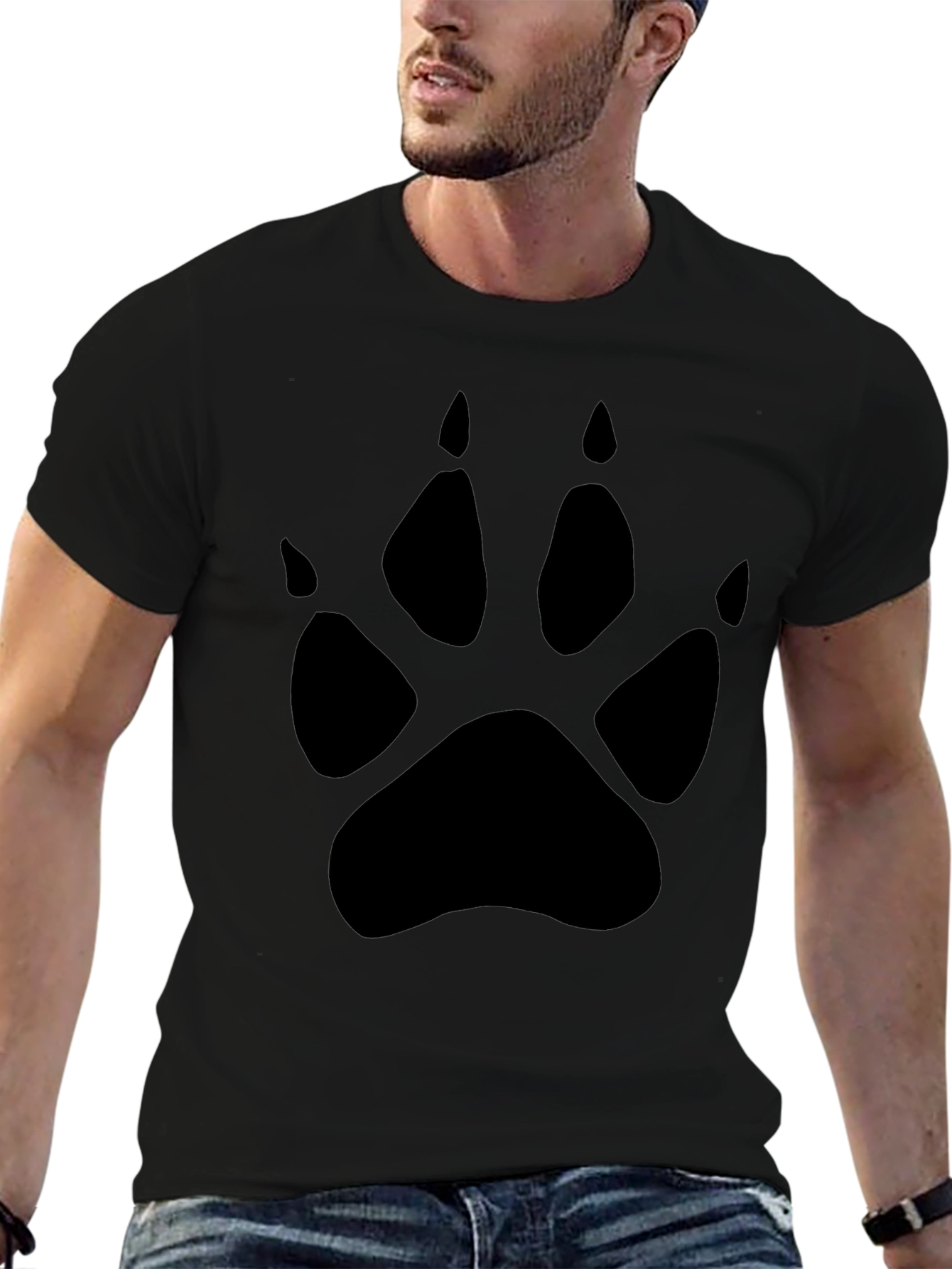 Mens Black T-Shirt with Paw Print Design