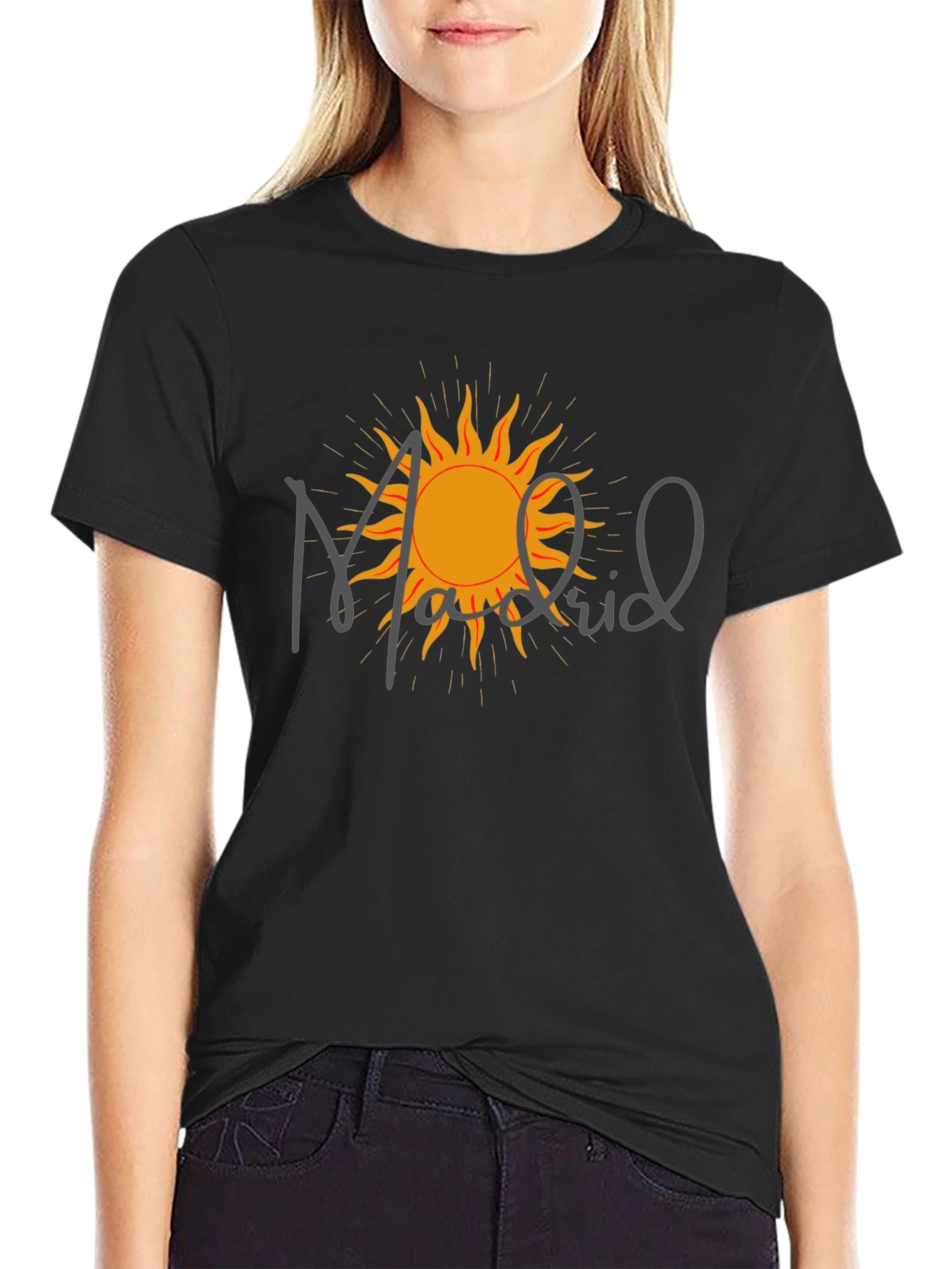 Madrid Sun Graphic Tee - Modern Black T-Shirt