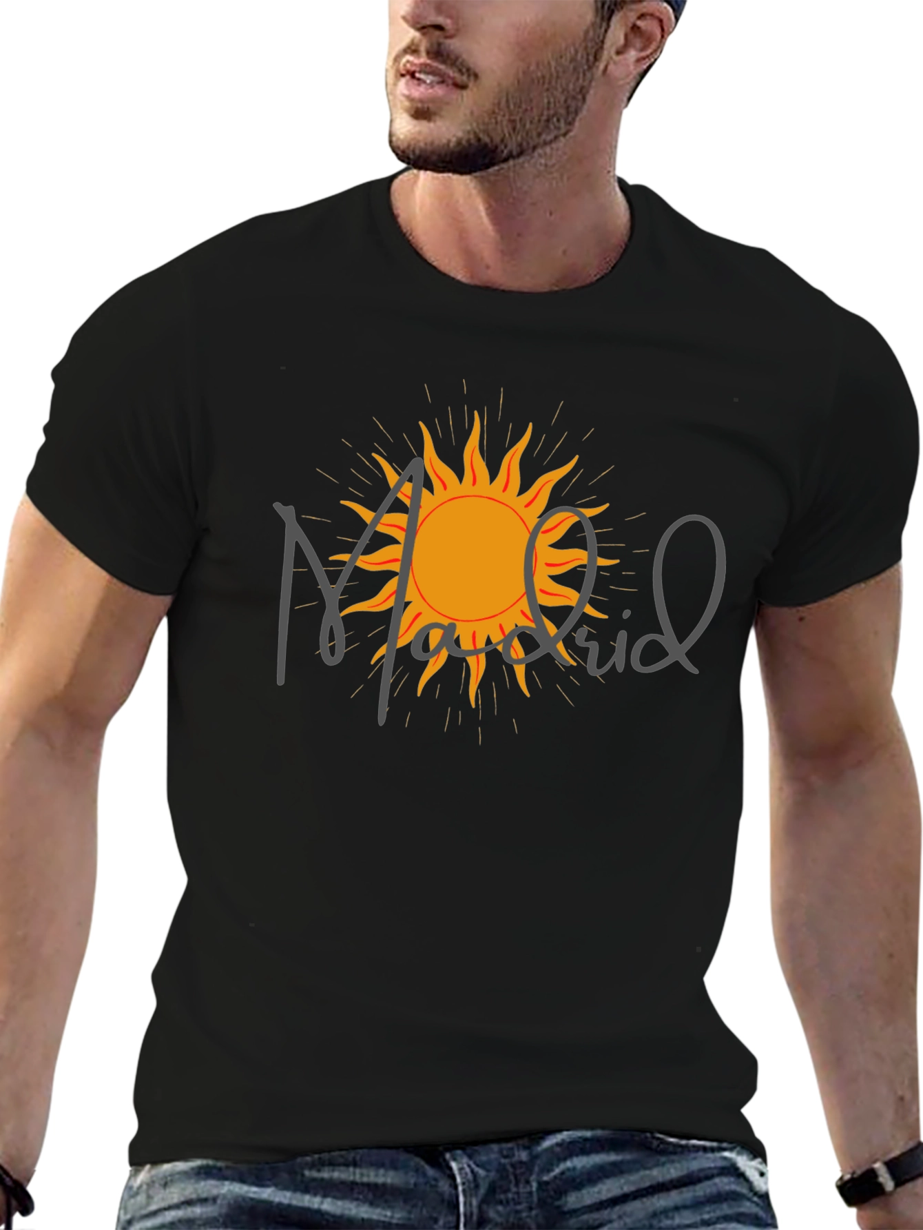 Madrid Sun Graphic Tee - Modern Black T-Shirt