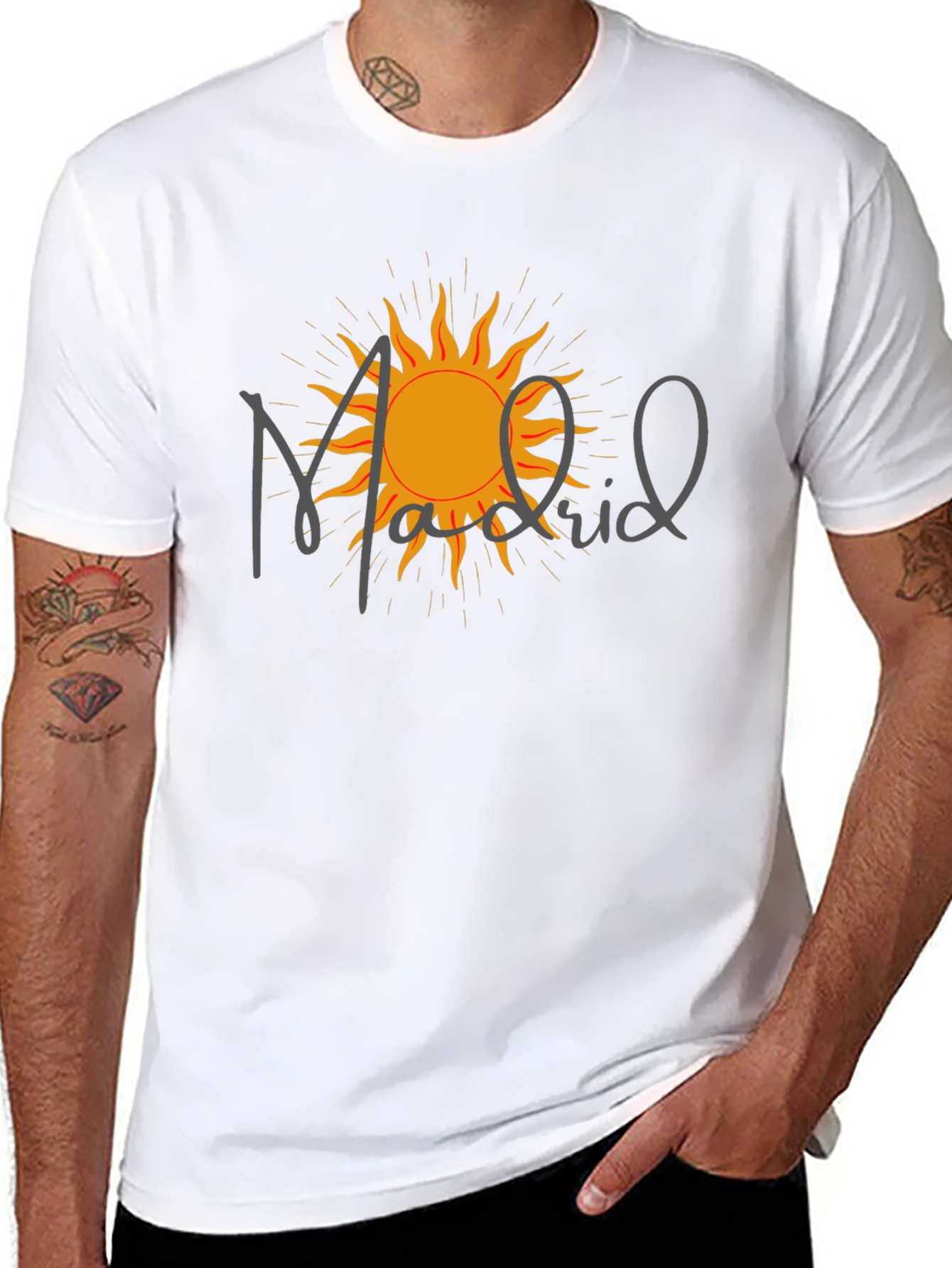 Madrid Sun Graphic Tee - Modern Black T-Shirt