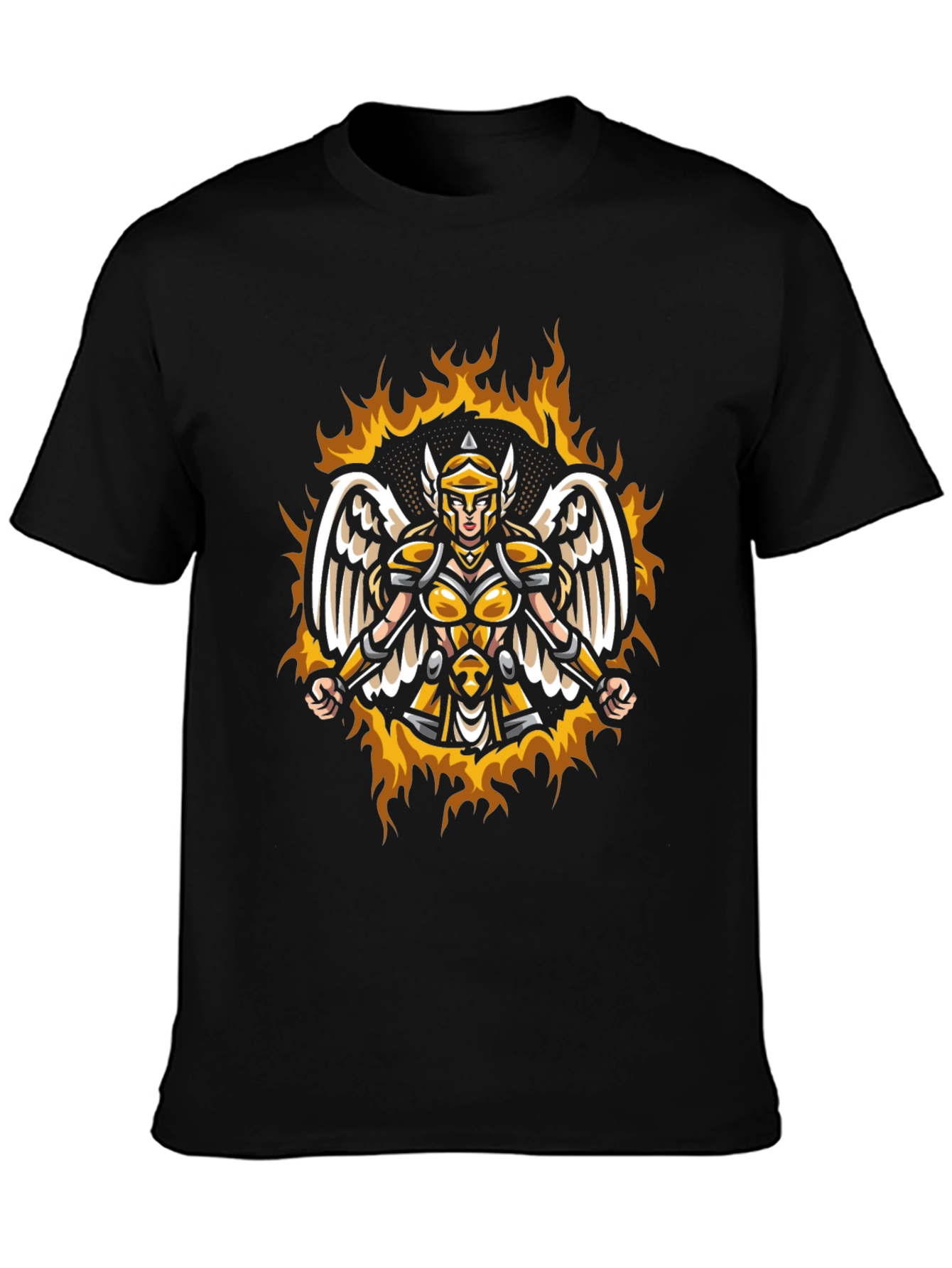 Winged Valkyrie Fire Graphic Black T-Shirt