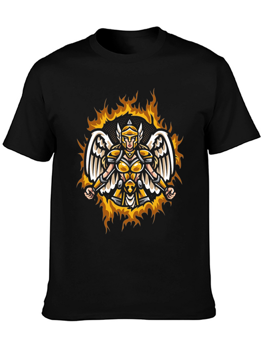 Winged Valkyrie Fire Graphic Black T-Shirt