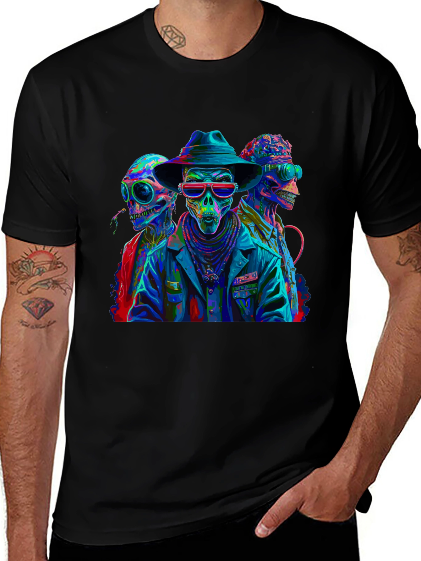 Neon Alien Skeleton Graphic T-Shirt