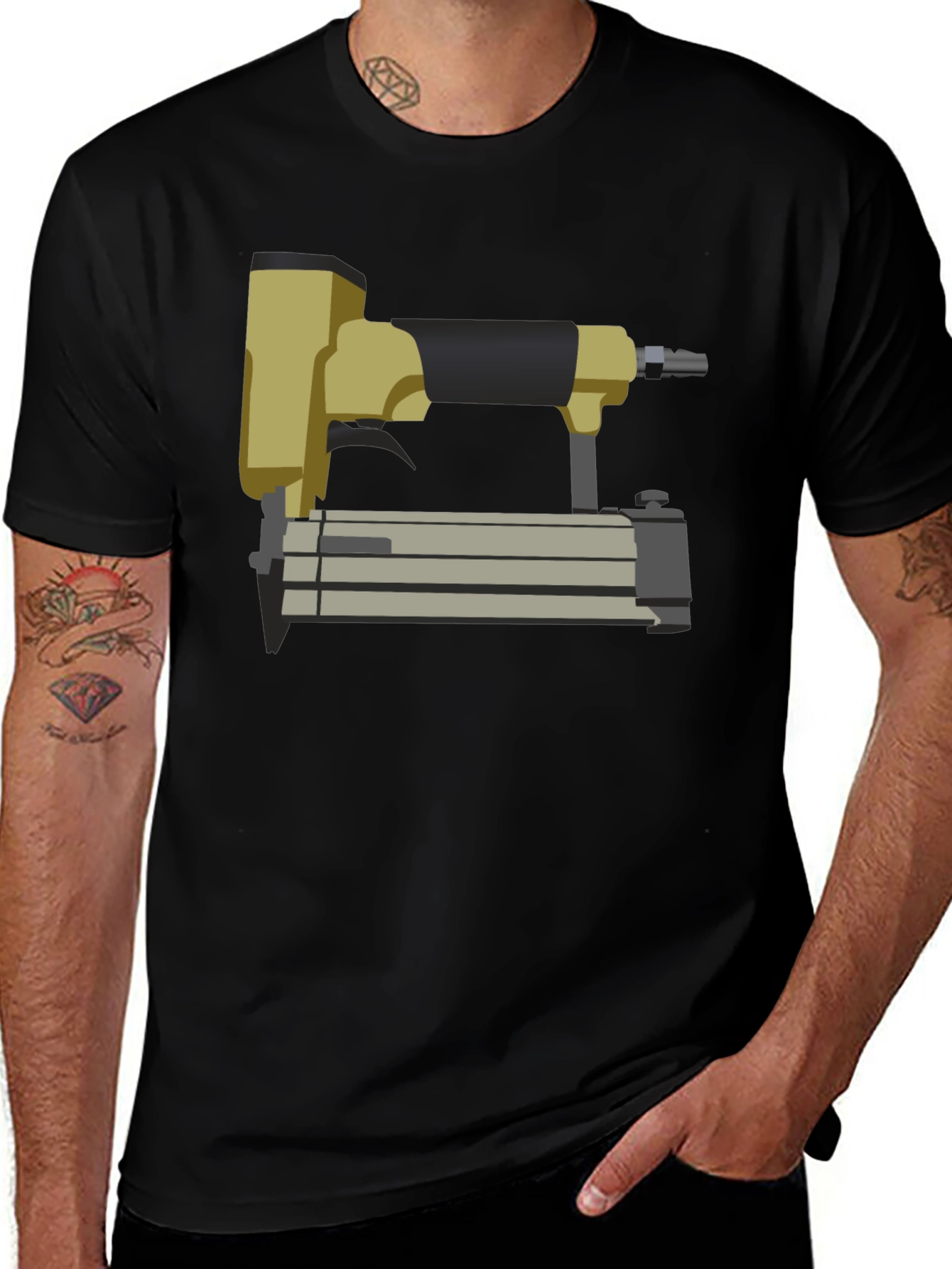 Nail Gun Graphic Tee - Black Cotton T-Shirt