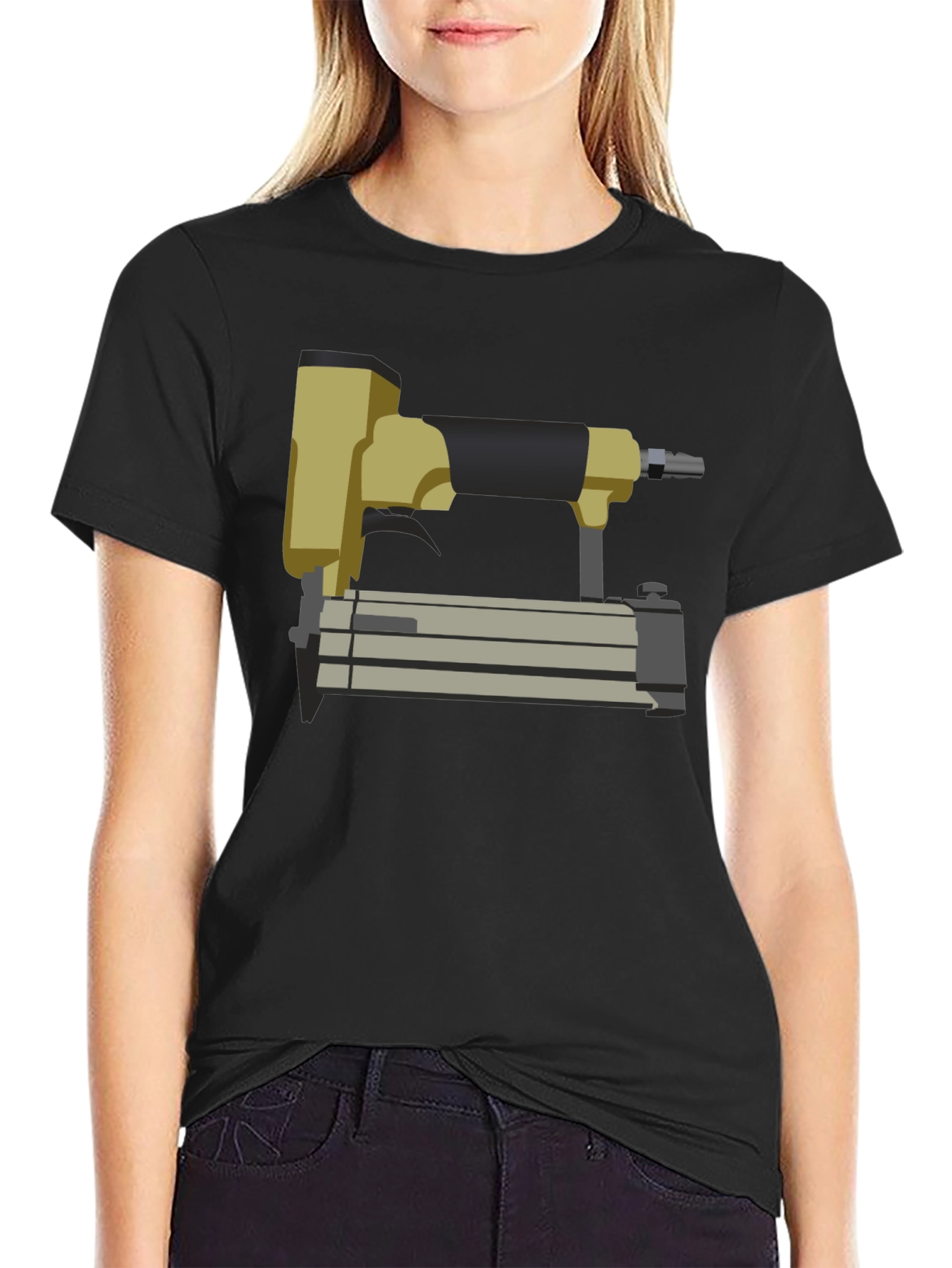 Nail Gun Graphic Tee - Black Cotton T-Shirt