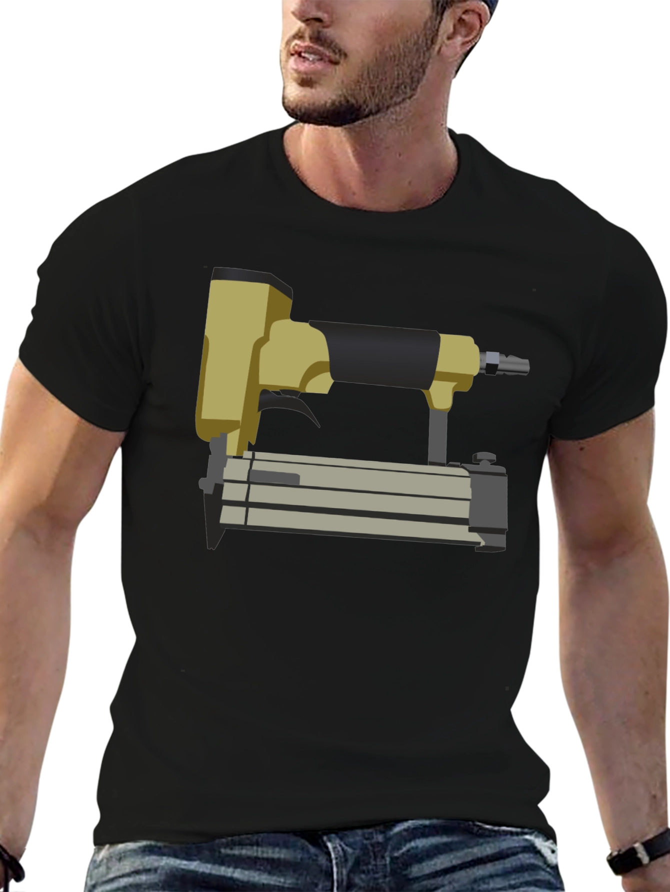 Nail Gun Graphic Tee - Black Cotton T-Shirt