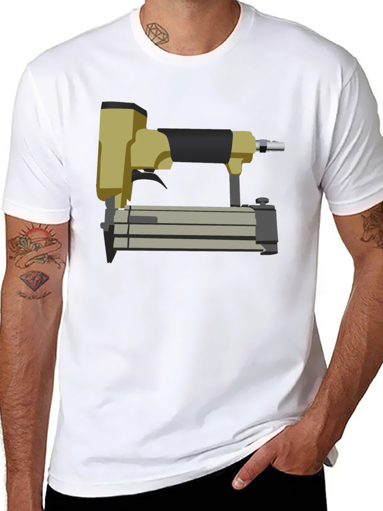 Nail Gun Graphic Tee - Black Cotton T-Shirt