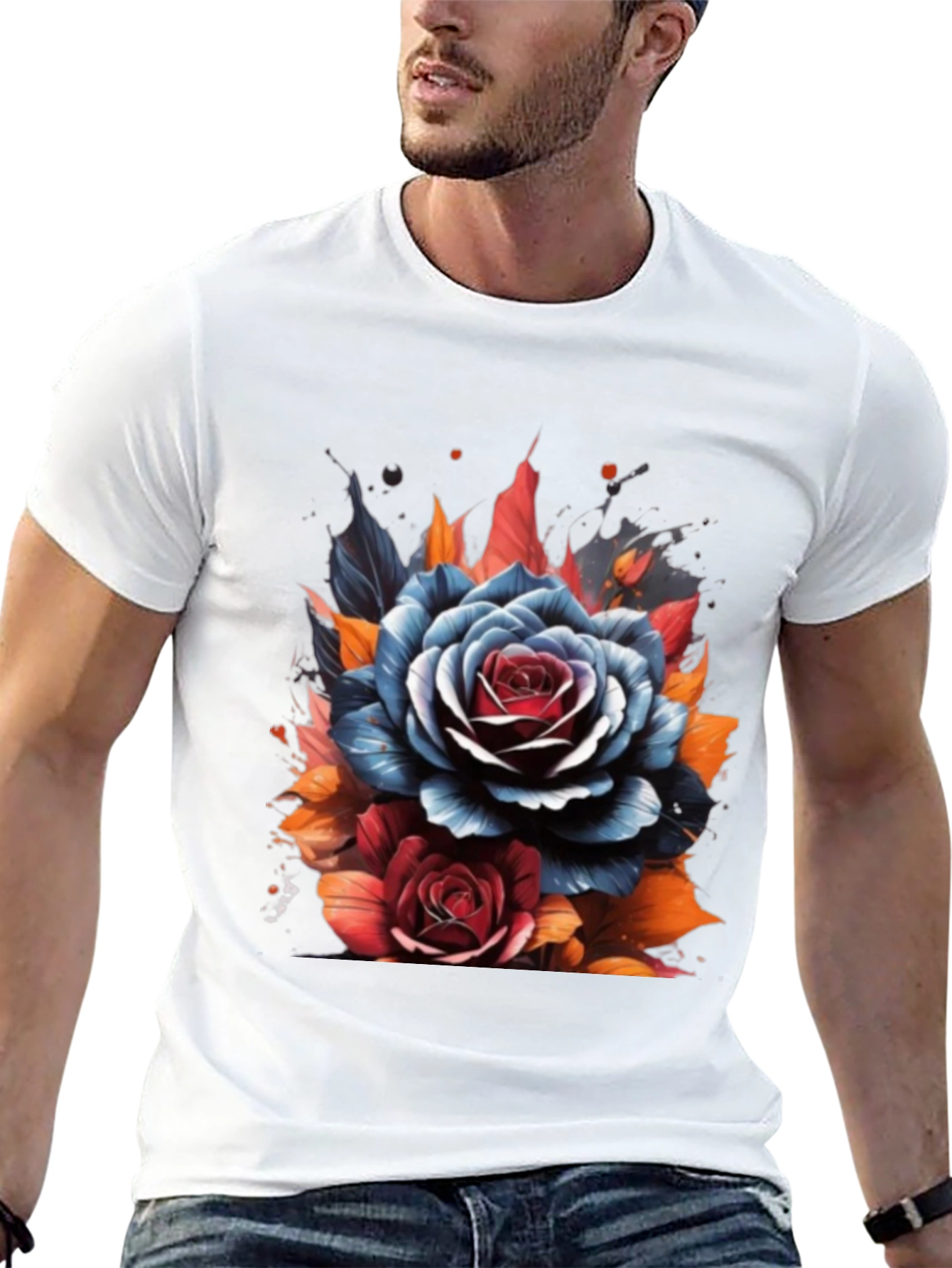 Floral Rose Graphic Tee - Unique Artistic Design
