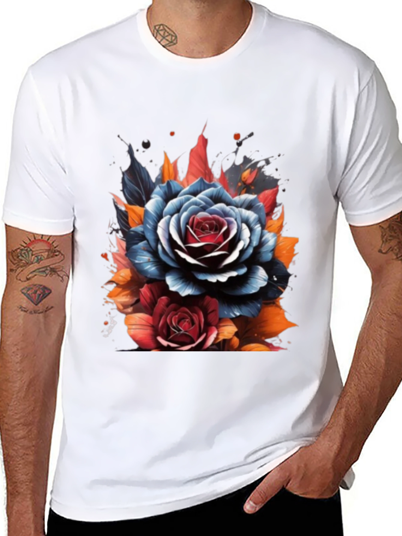 Floral Rose Graphic Tee - Unique Artistic Design