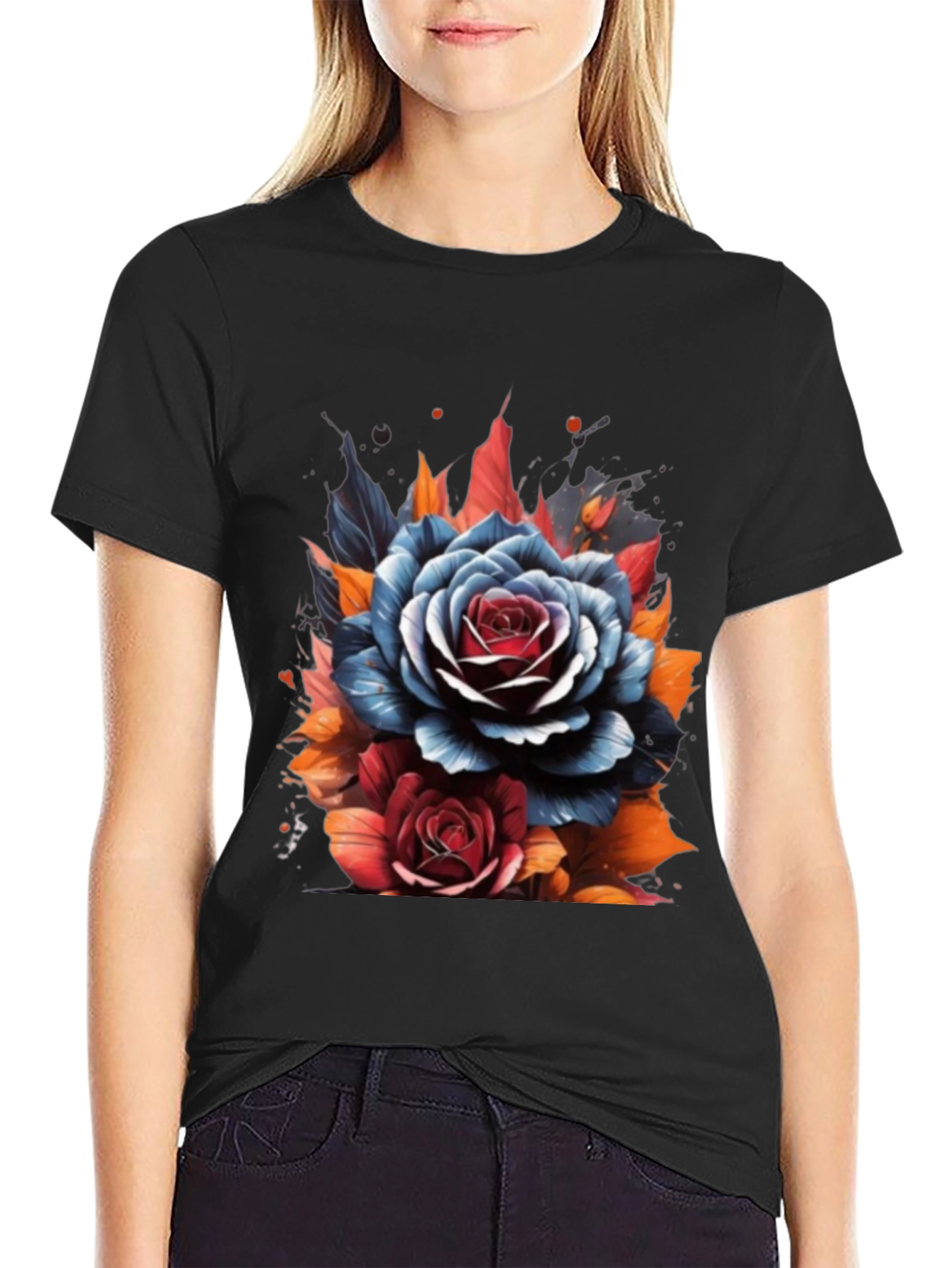 Floral Rose Graphic Tee - Unique Artistic Design