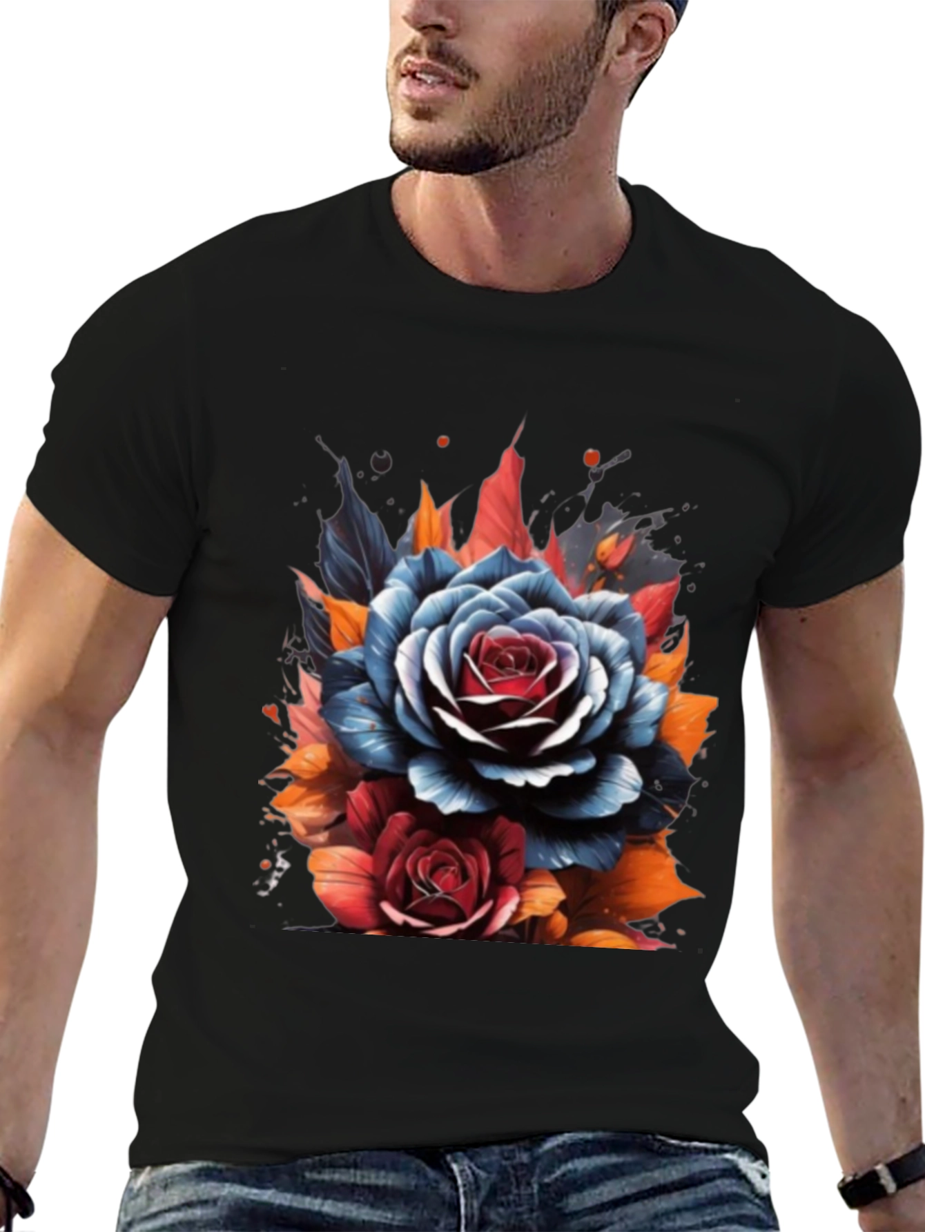 Floral Rose Graphic Tee - Unique Artistic Design