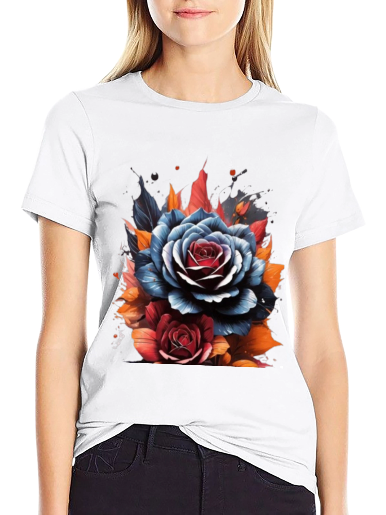 Floral Rose Graphic Tee - Unique Artistic Design