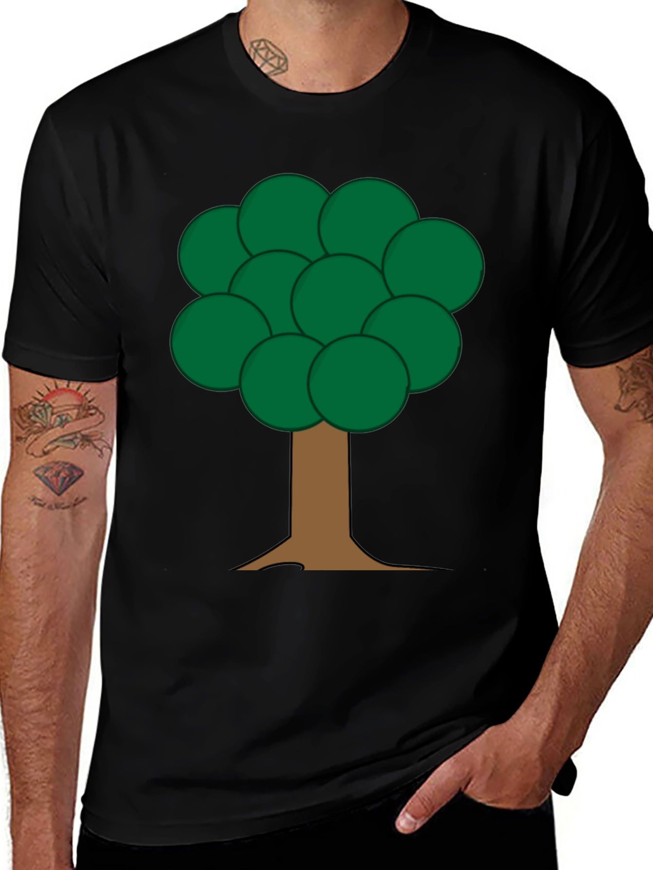 Cartoon Tree Graphic Black T-Shirt