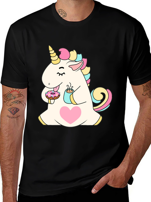 Unicorn Eating Donut Graphic Tee - Black