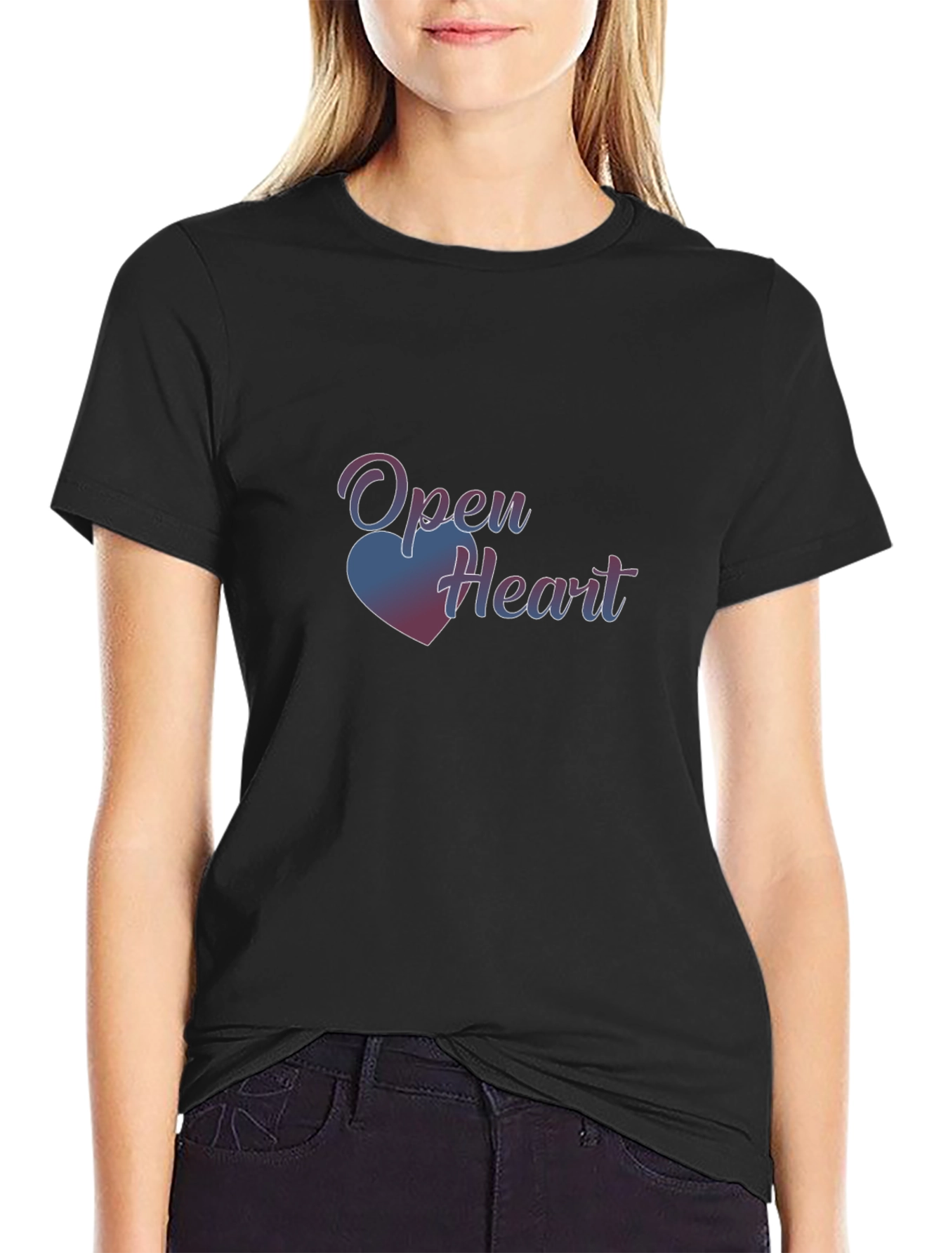 Open Heart Graphic Tee - Black Casual T-Shirt
