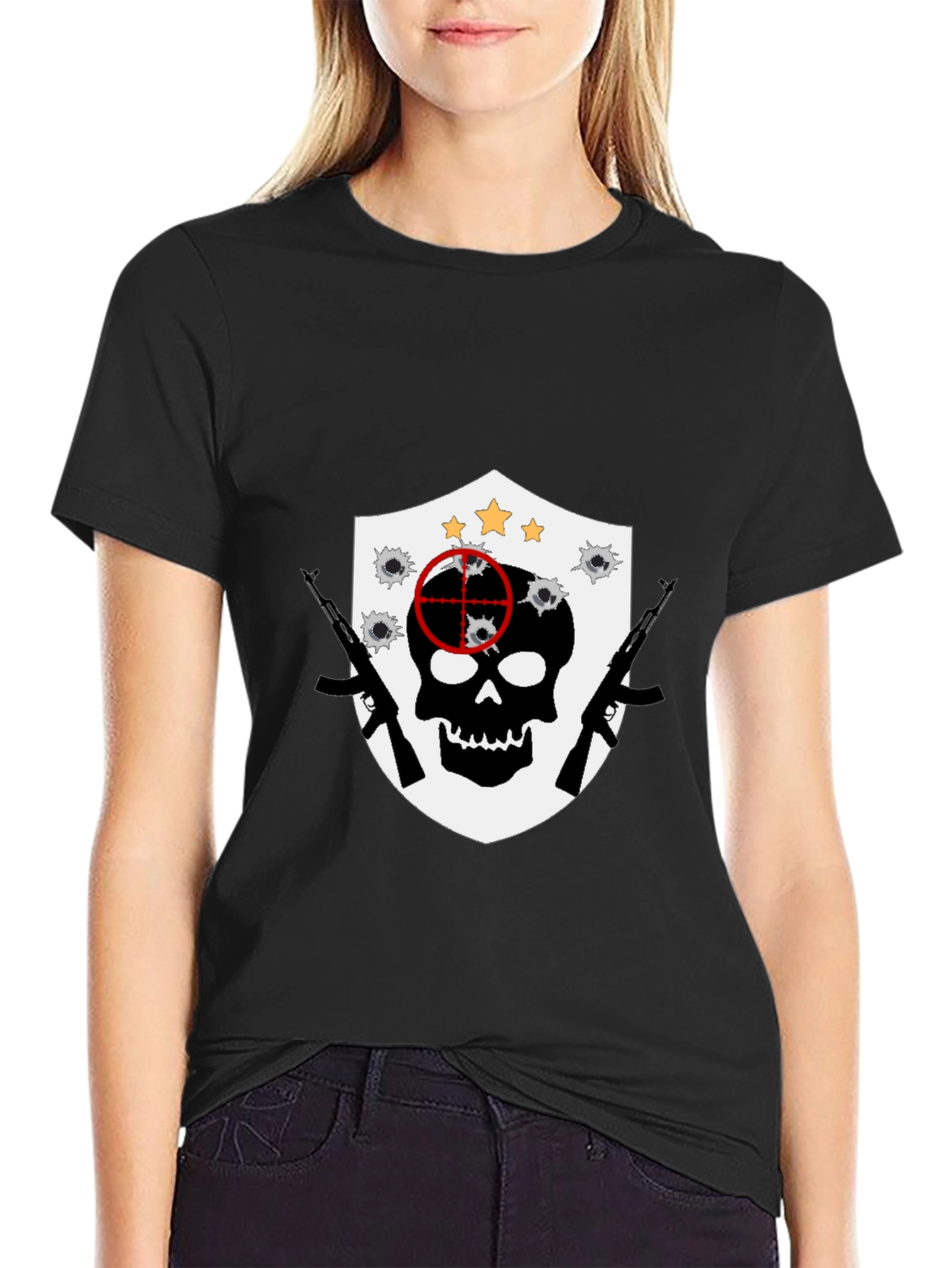 Skull Target Shield Graphic T-Shirt - Black