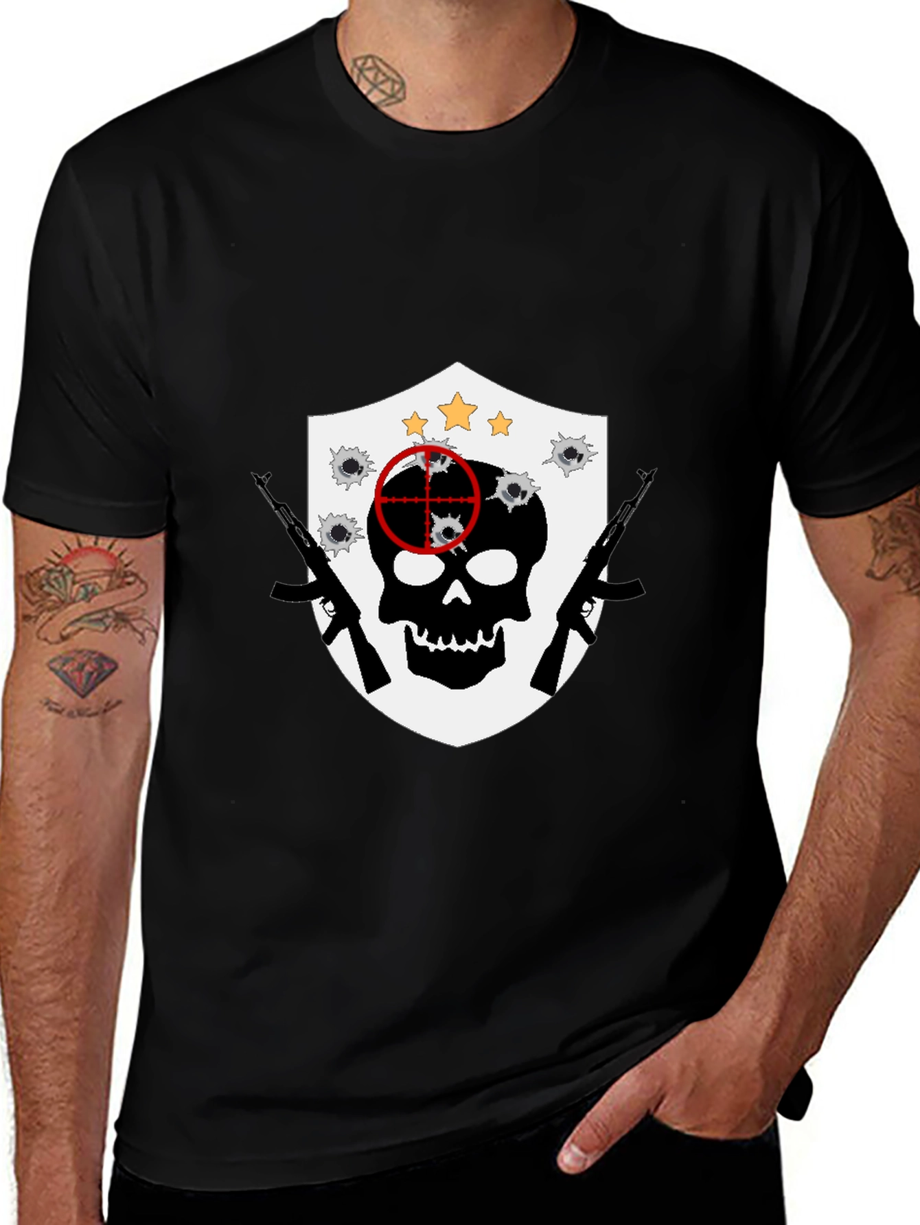 Skull Target Shield Graphic T-Shirt - Black