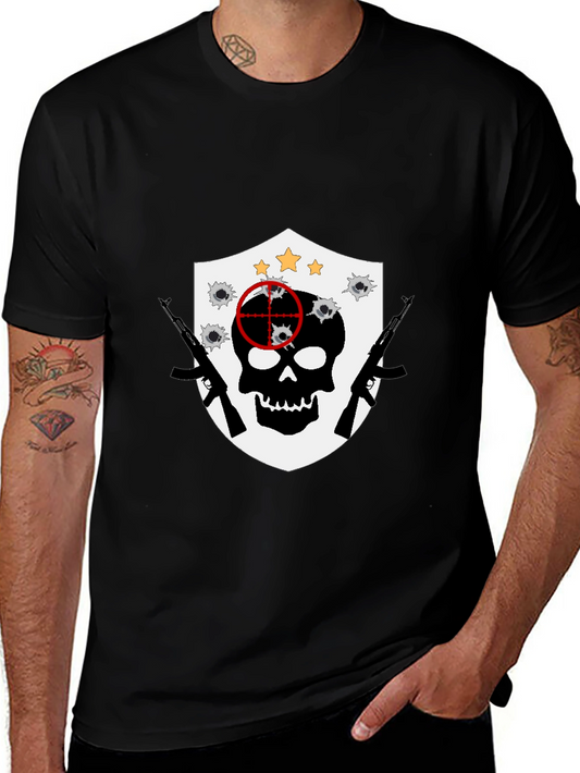 Skull Target Shield Graphic T-Shirt - Black