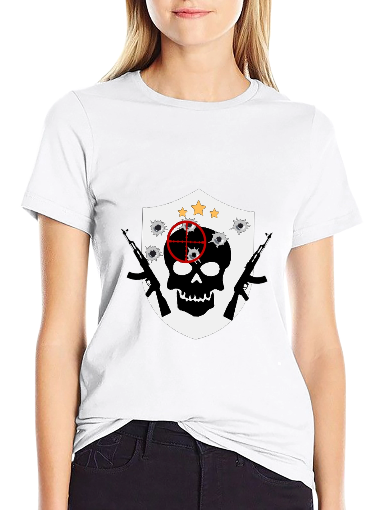 Skull Target Shield Graphic T-Shirt - Black