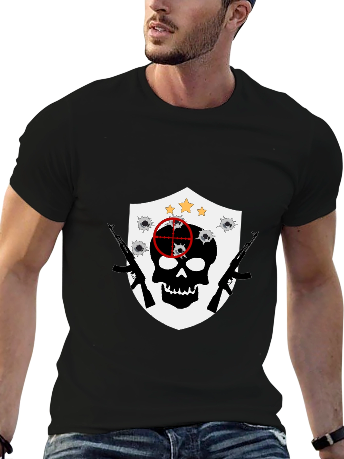 Skull Target Shield Graphic T-Shirt - Black