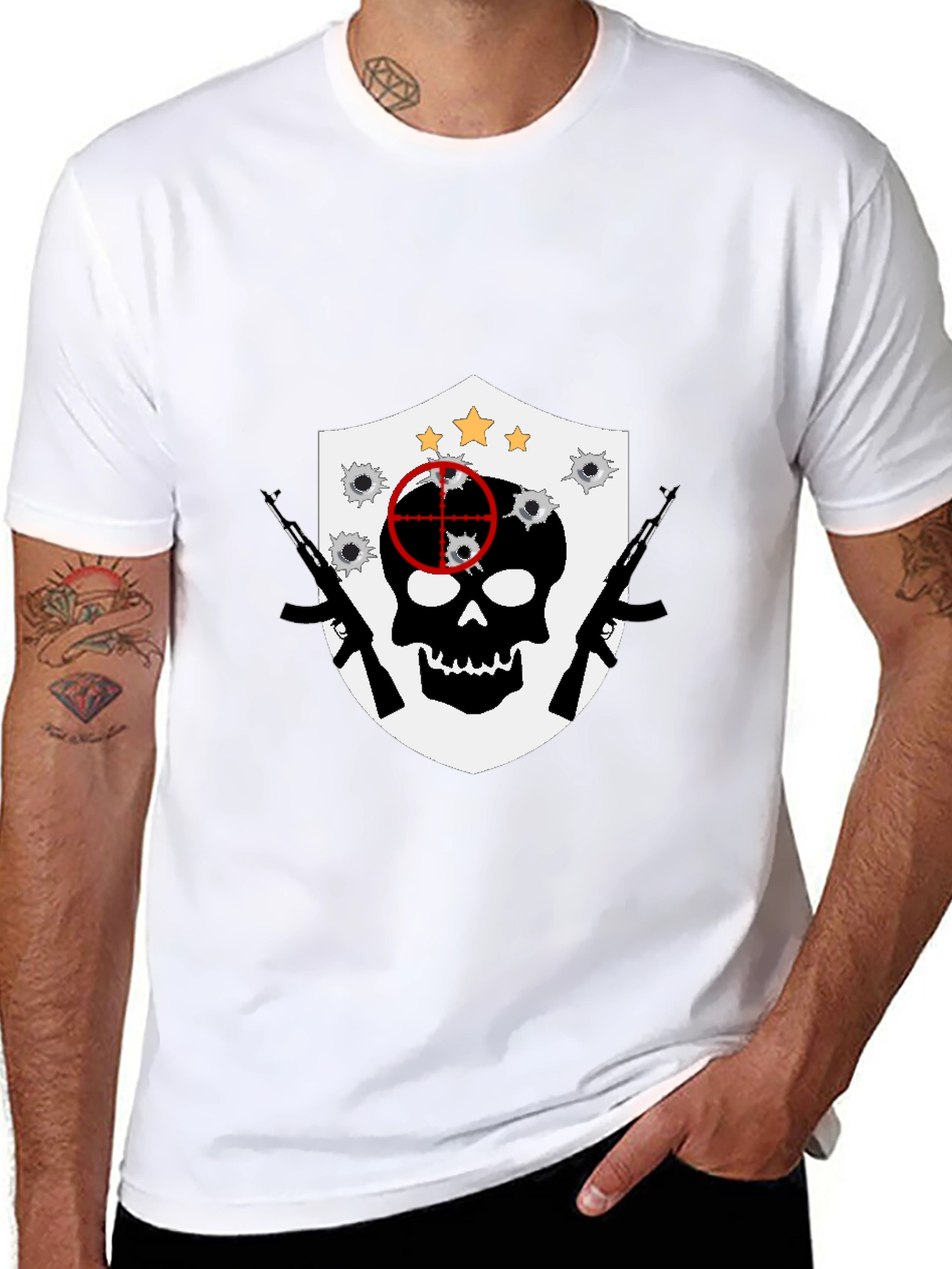 Skull Target Shield Graphic T-Shirt - Black