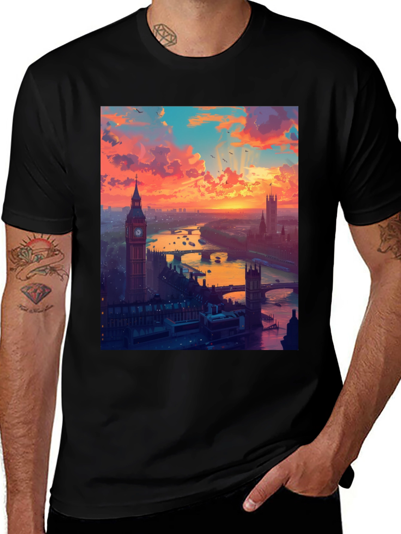 London Sunset Graphic Tee - Stylish Black T-Shirt
