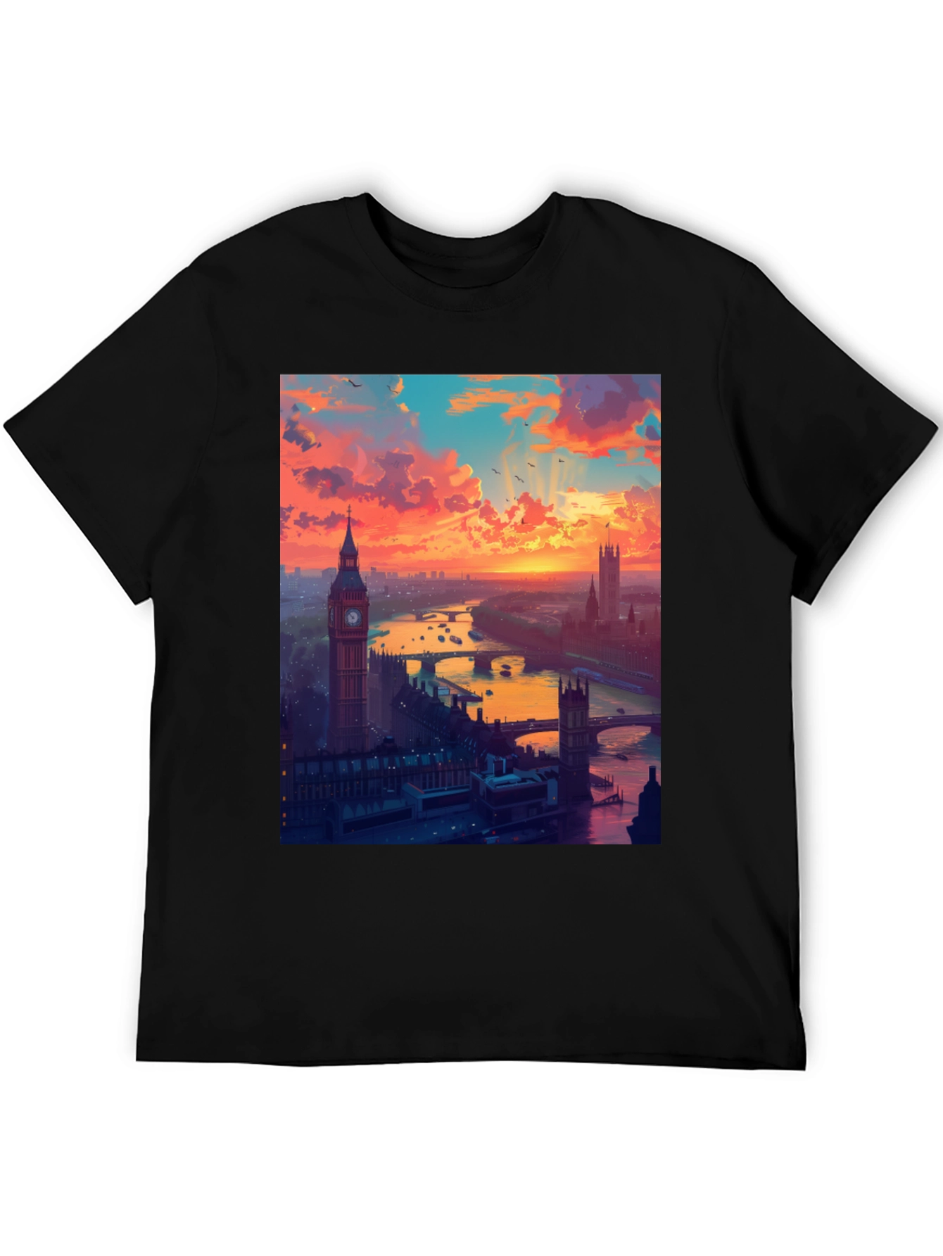 London Sunset Graphic Tee - Stylish Black T-Shirt