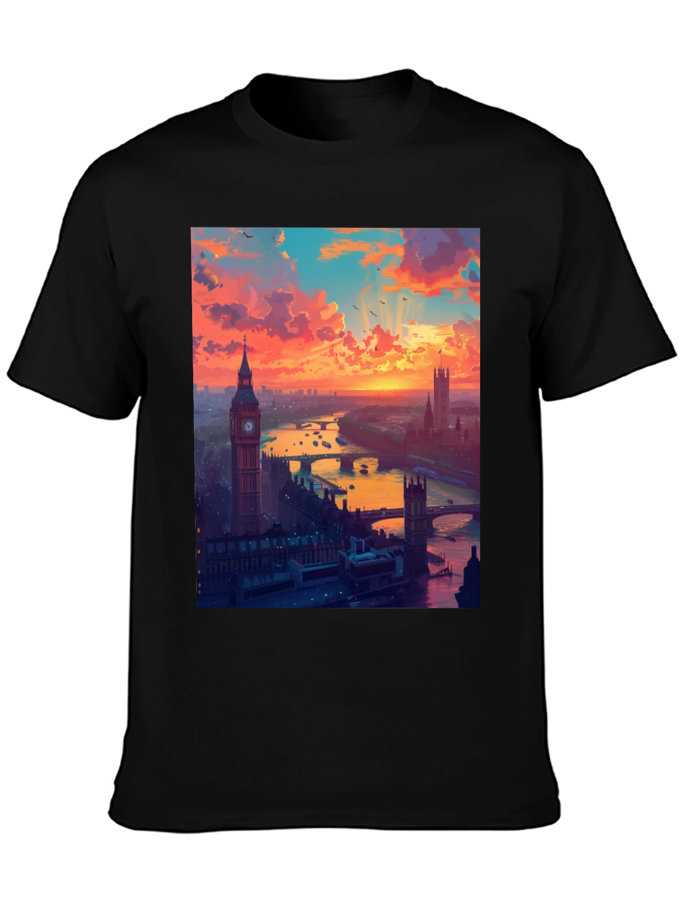 London Sunset Graphic Tee - Stylish Black T-Shirt