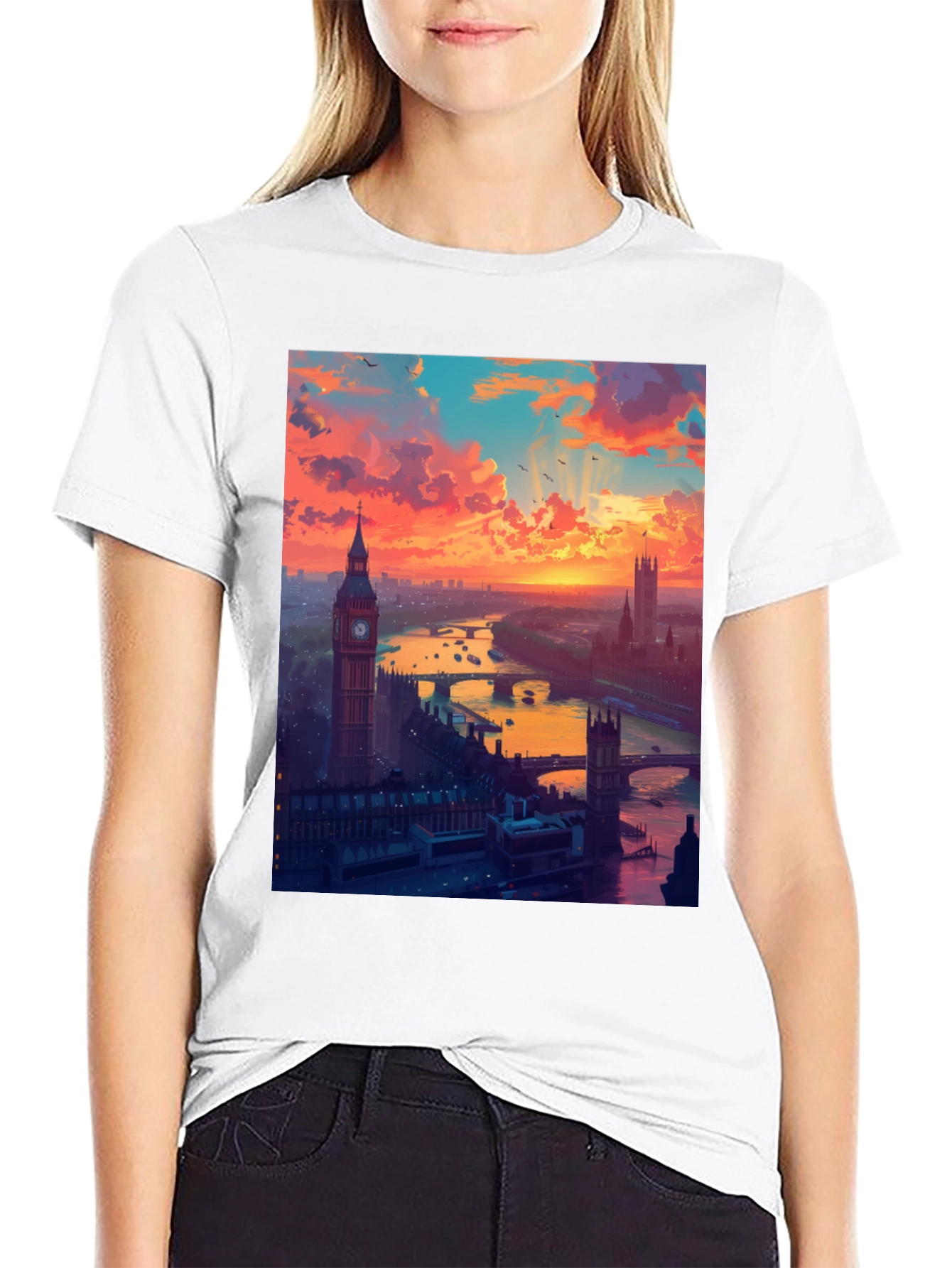London Sunset Graphic Tee - Stylish Black T-Shirt