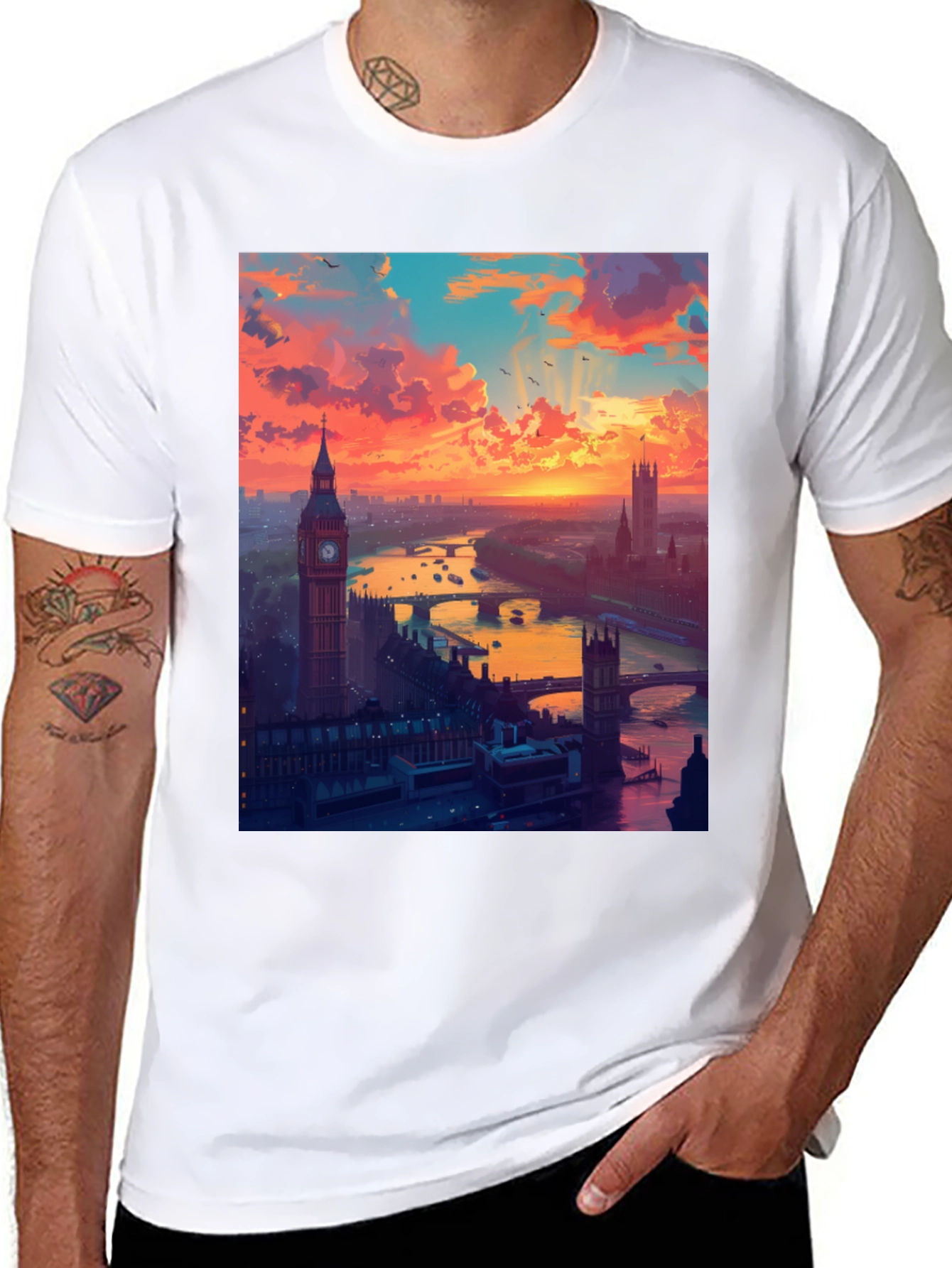 London Sunset Graphic Tee - Stylish Black T-Shirt