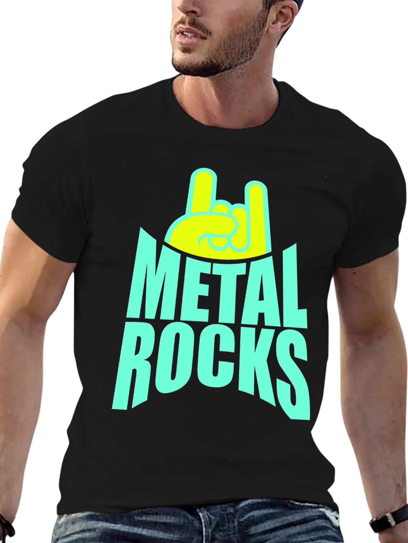 Metal Rocks Graphic Tee - Black Cotton T-Shirt